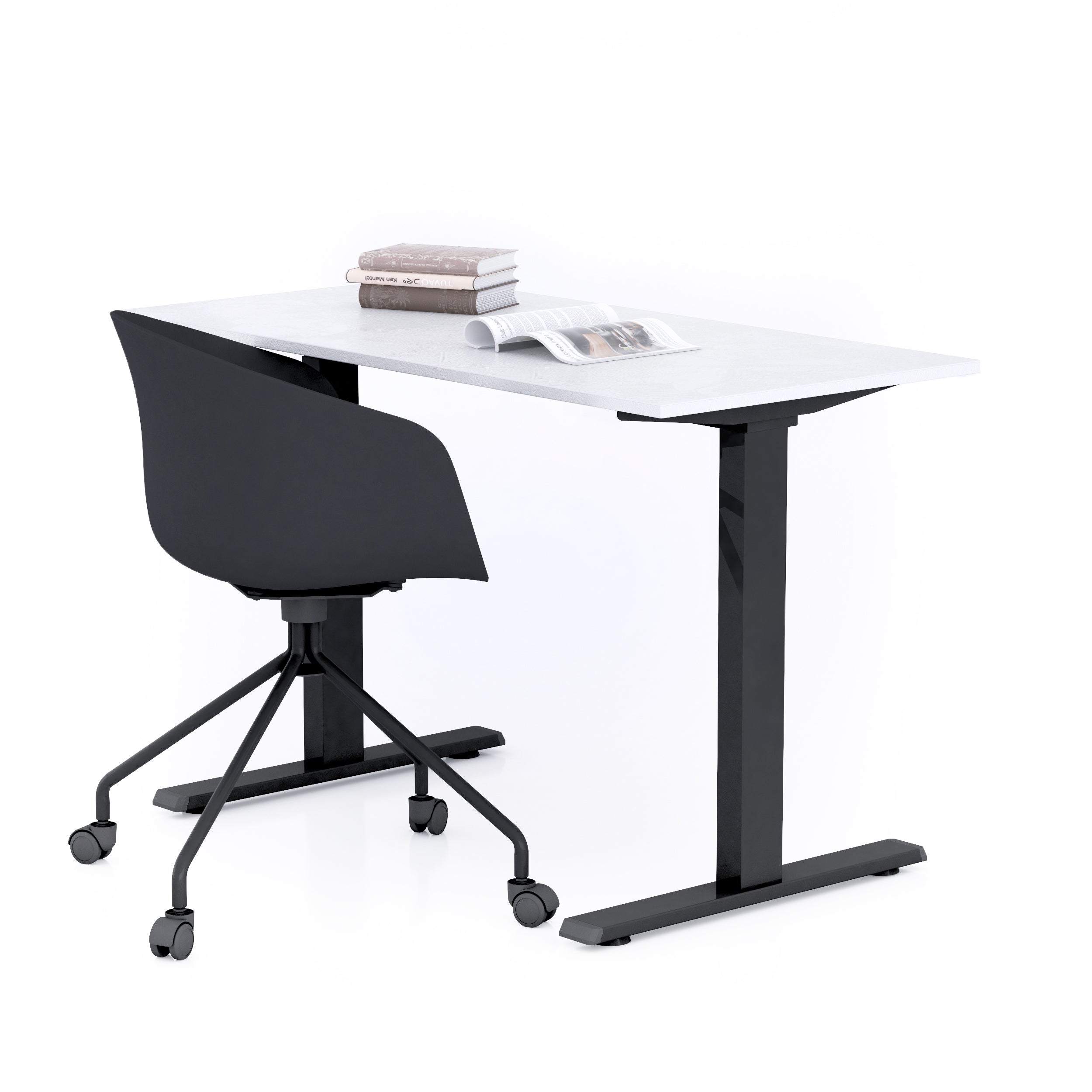Bureau Clara 120x60, Blanc Béton, avec Pieds Fixes Noirs - Main image