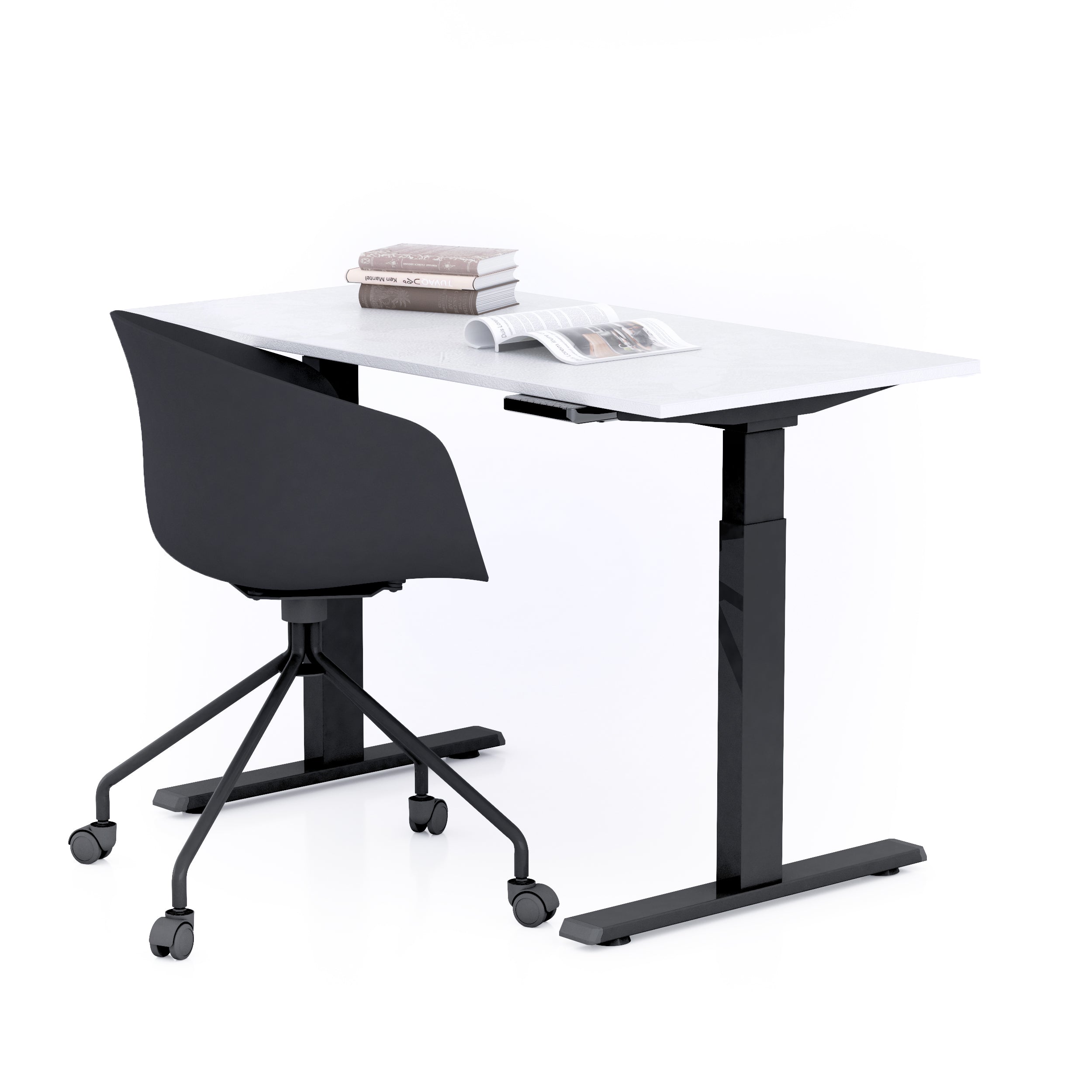 Bureau assis/debout Clara 120x60 Blanc Béton avec pieds noirs