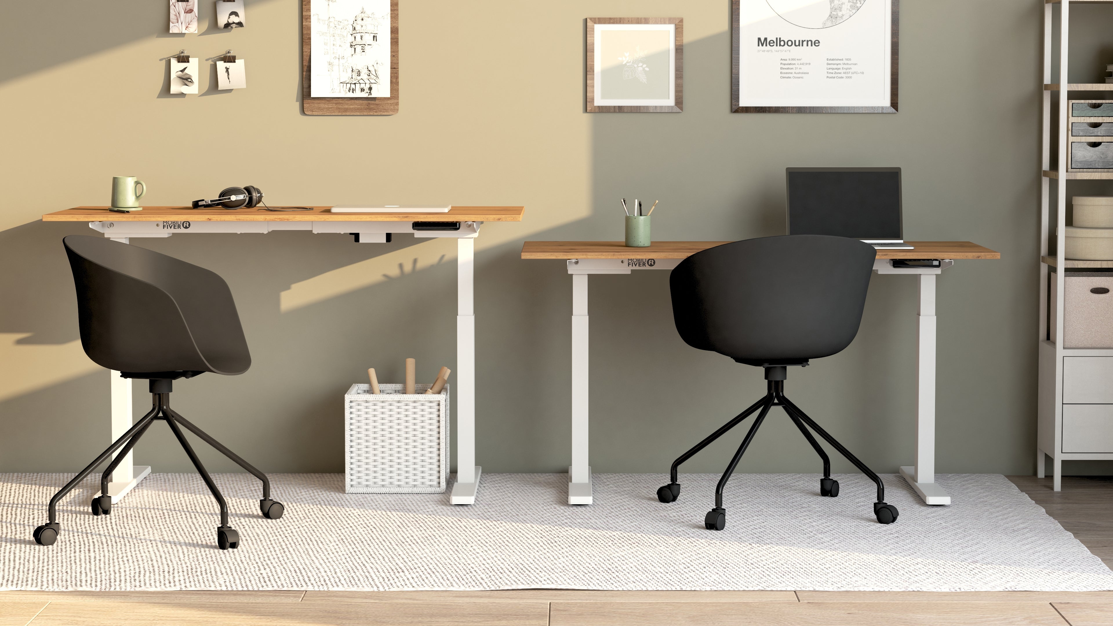 Verstellbarer Schreibtisch Clara 140x80 Eiche Rustikal mit weissen Beinen - Set image 2