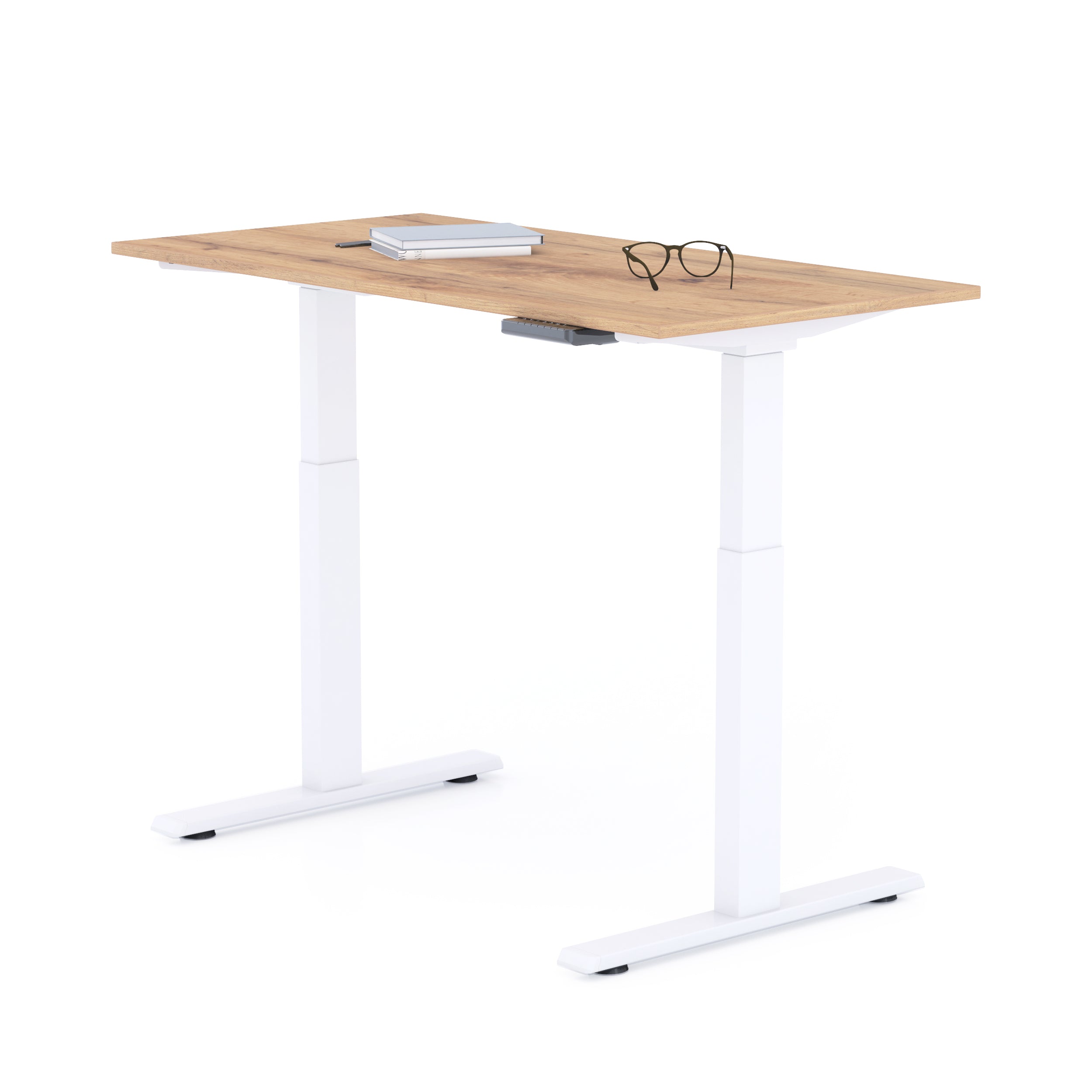 Verstellbarer Schreibtisch Clara 120x60 Eiche Rustikal mit weissen Beinen - Detail image 1