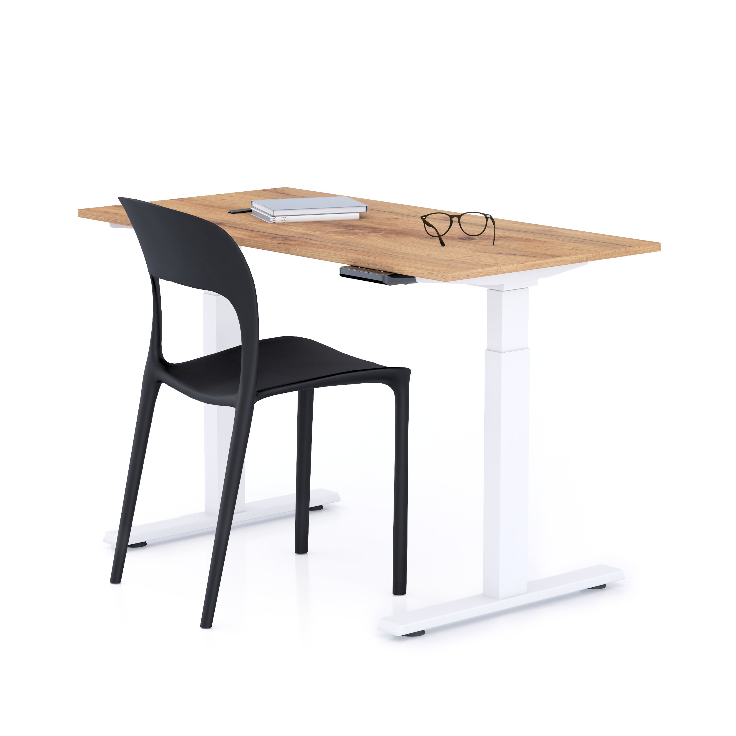 Verstellbarer Schreibtisch Clara 120x60 Eiche Rustikal mit weissen Beinen - Main image