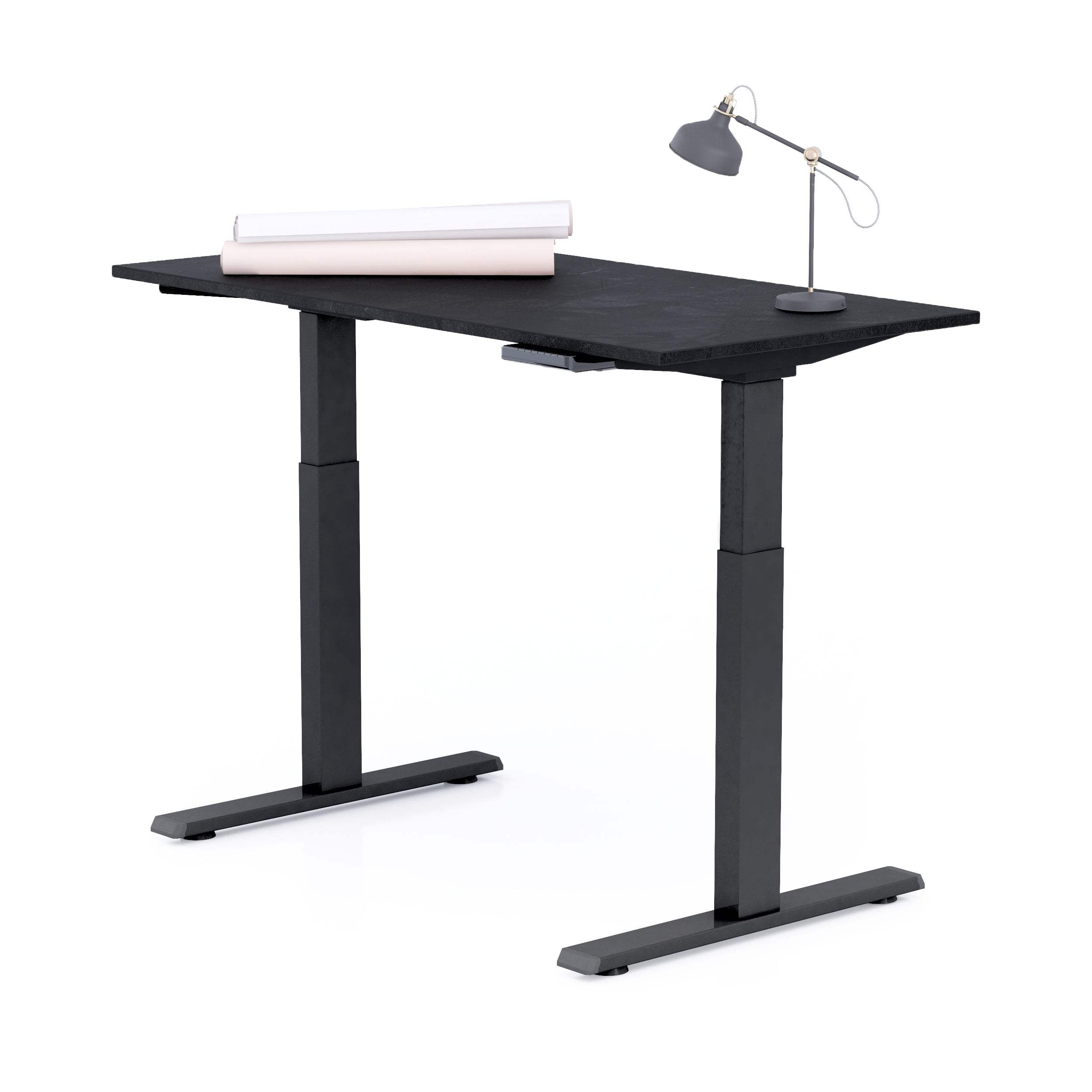 Scrivania Regolabile Clara 120x60 Nero Cemento con Gambe Nere - Immagine dettaglio 1
