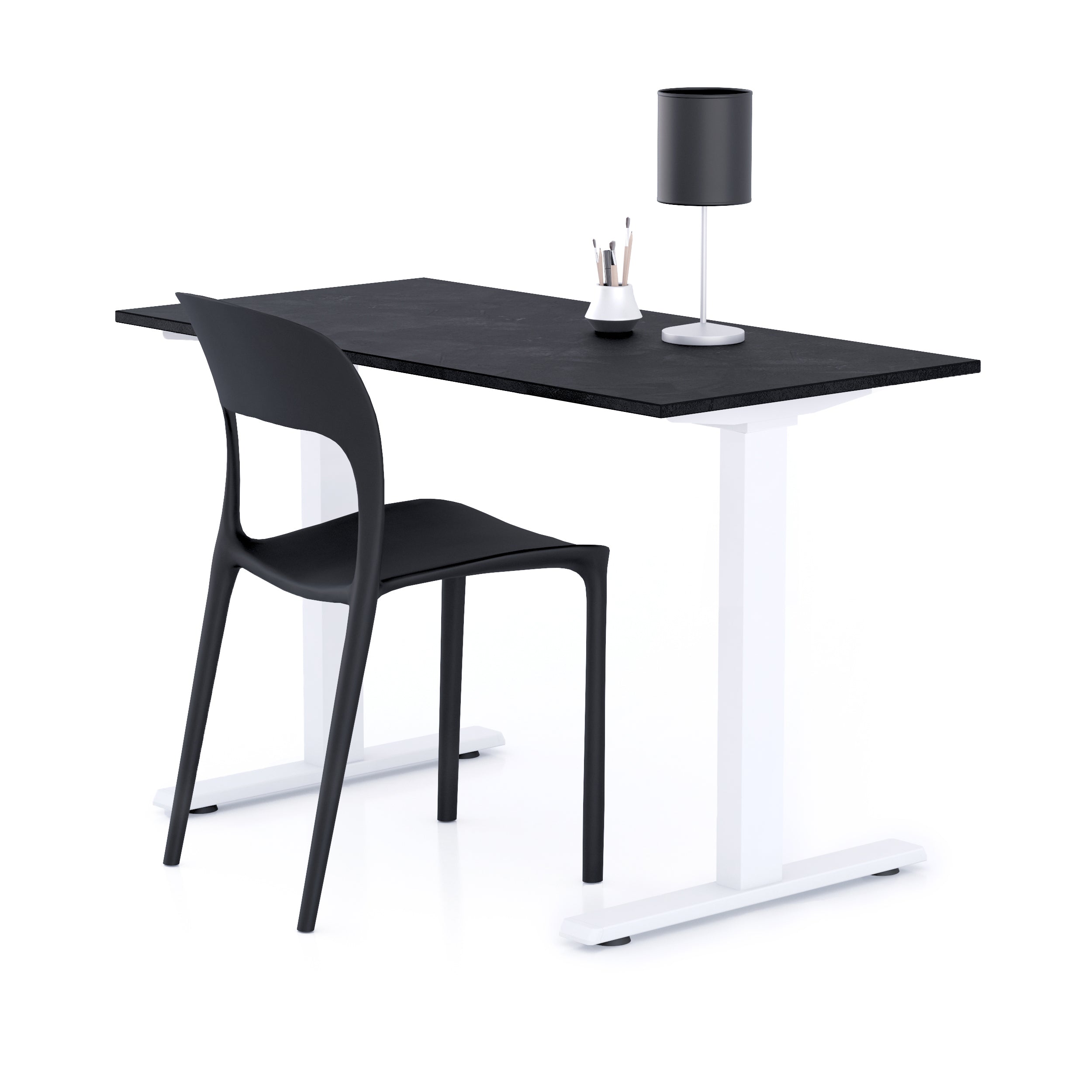 Scrivania Fissa Clara 120x60 Nero Cemento con Gambe Bianche