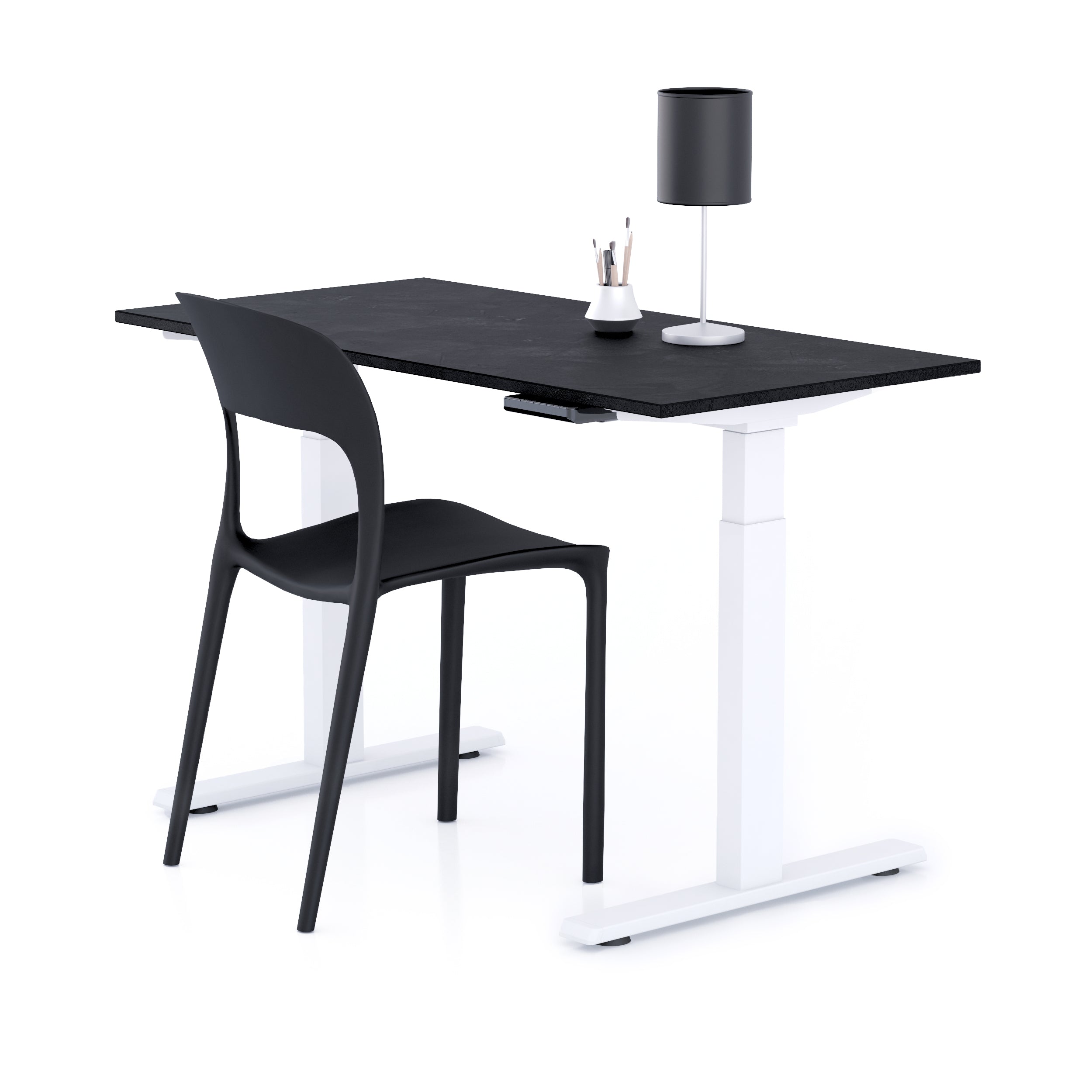 Scrivania Regolabile Clara 120x60 Nero Cemento con Gambe Bianche - Immagine principale