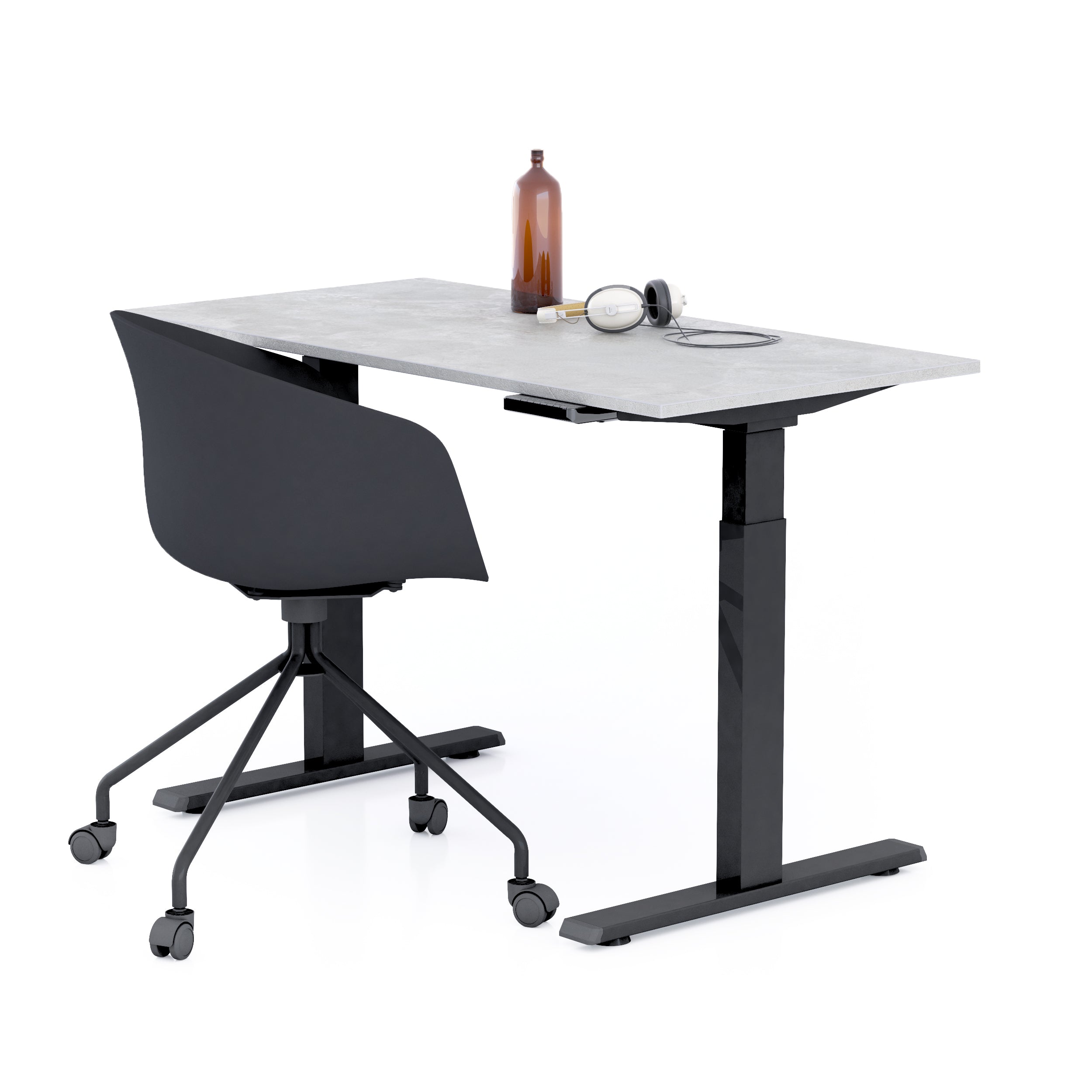 Scrivania Regolabile Clara 120x60 Grigio Cemento con Gambe Nere - Immagine principale