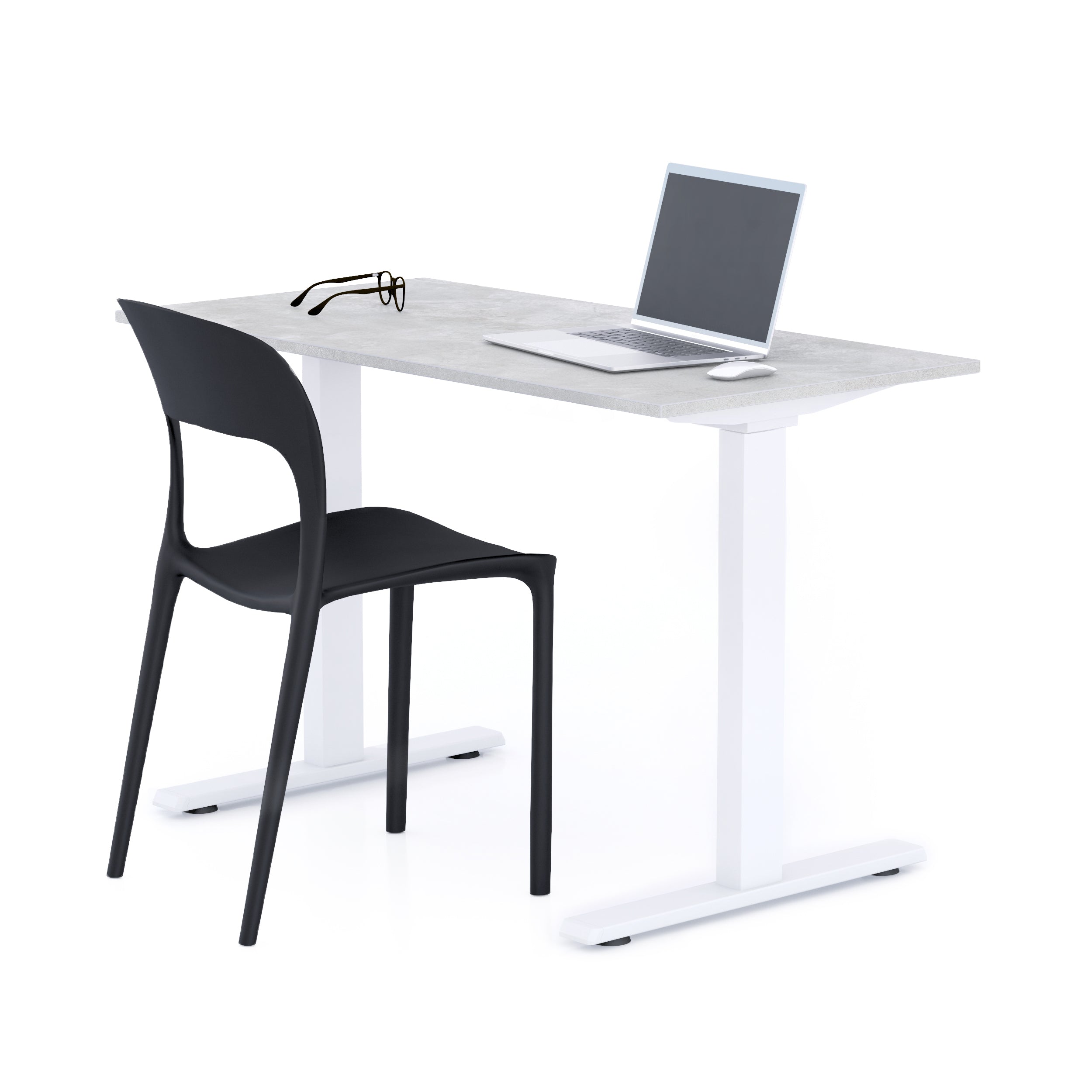 Bureau Clara 120x60, Gris Béton, avec Pieds Fixes Blancs
