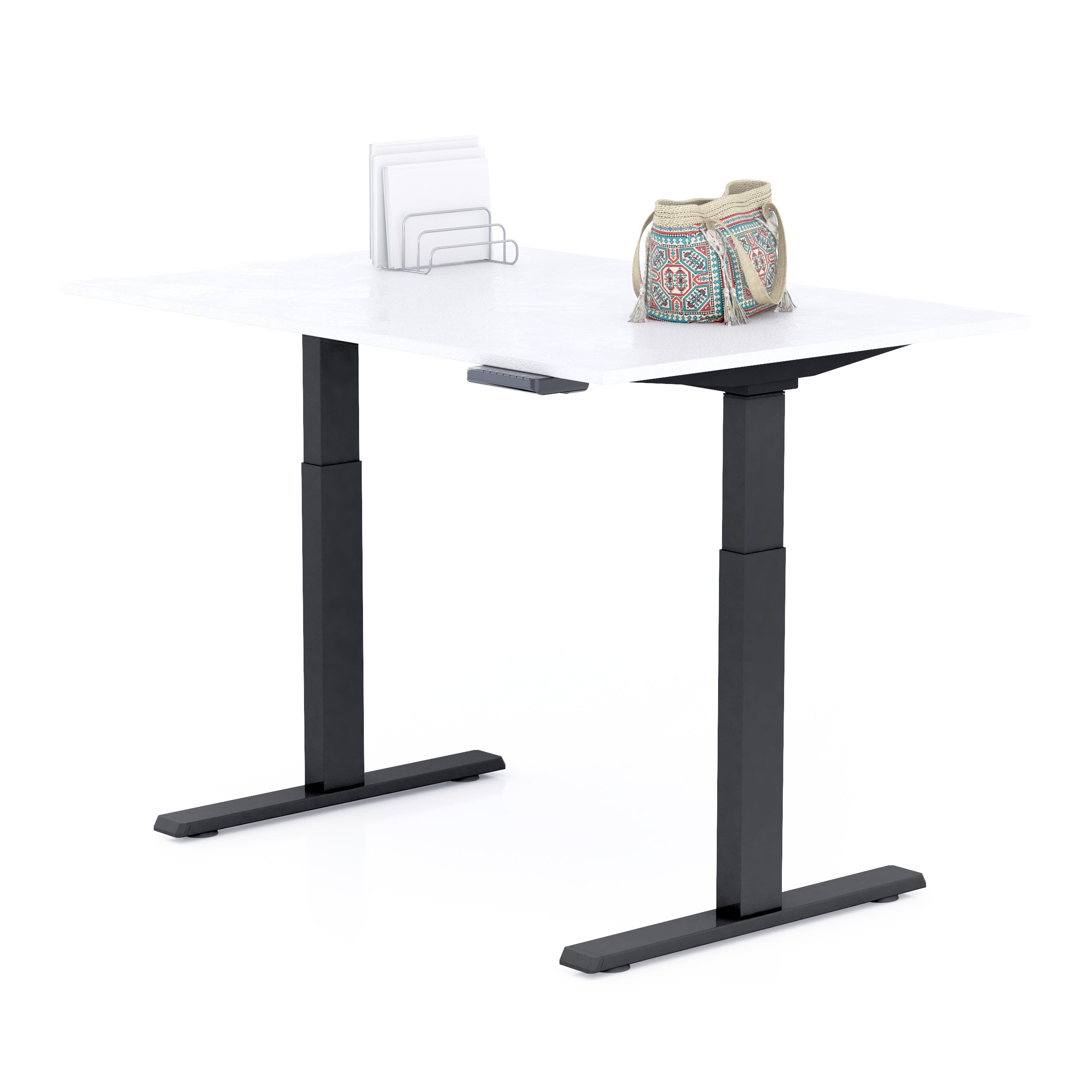 Bureau assis/debout Clara 120x80 Blanc Béton avec pieds noirs