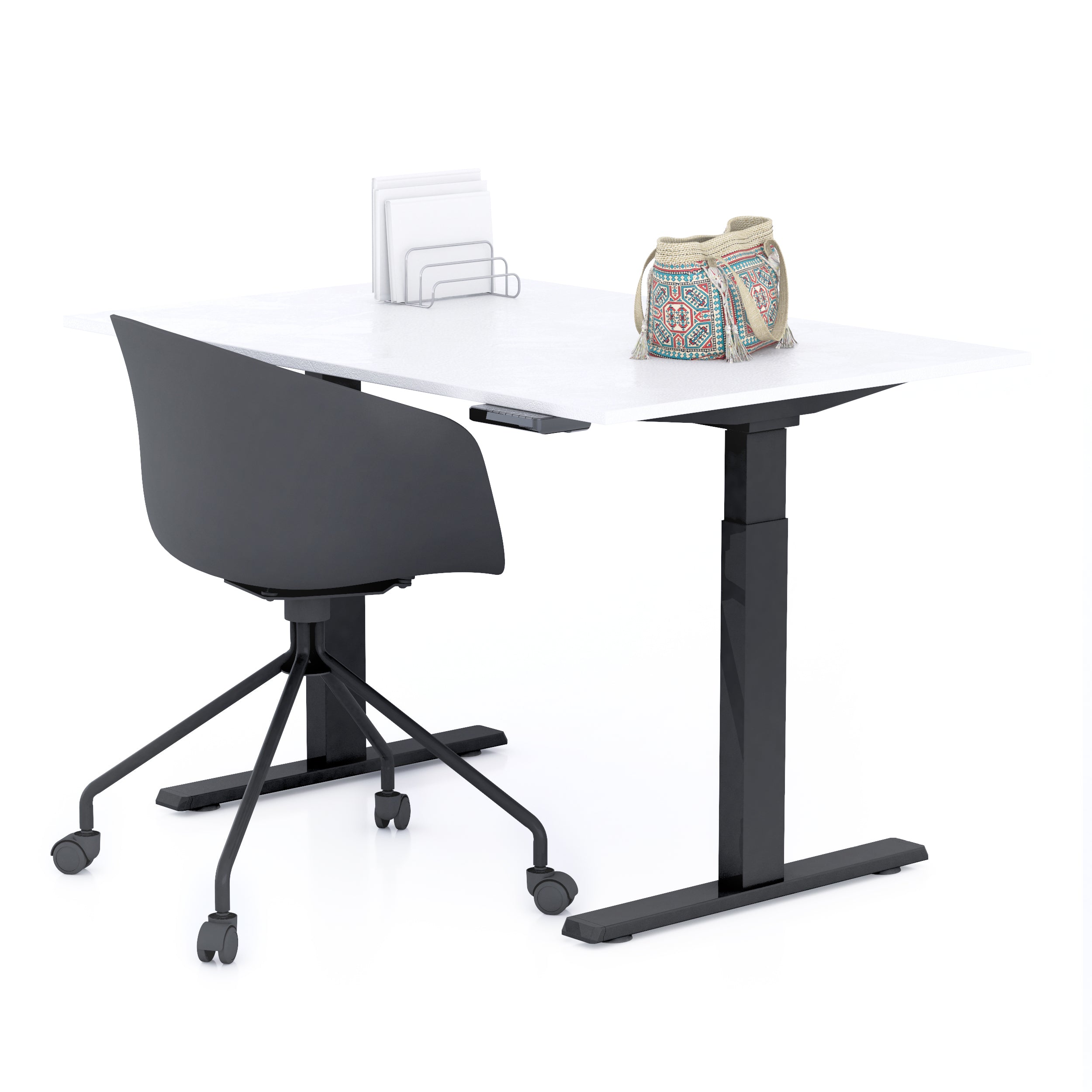 Bureau assis/debout Clara 120x80 Blanc Béton avec pieds noirs