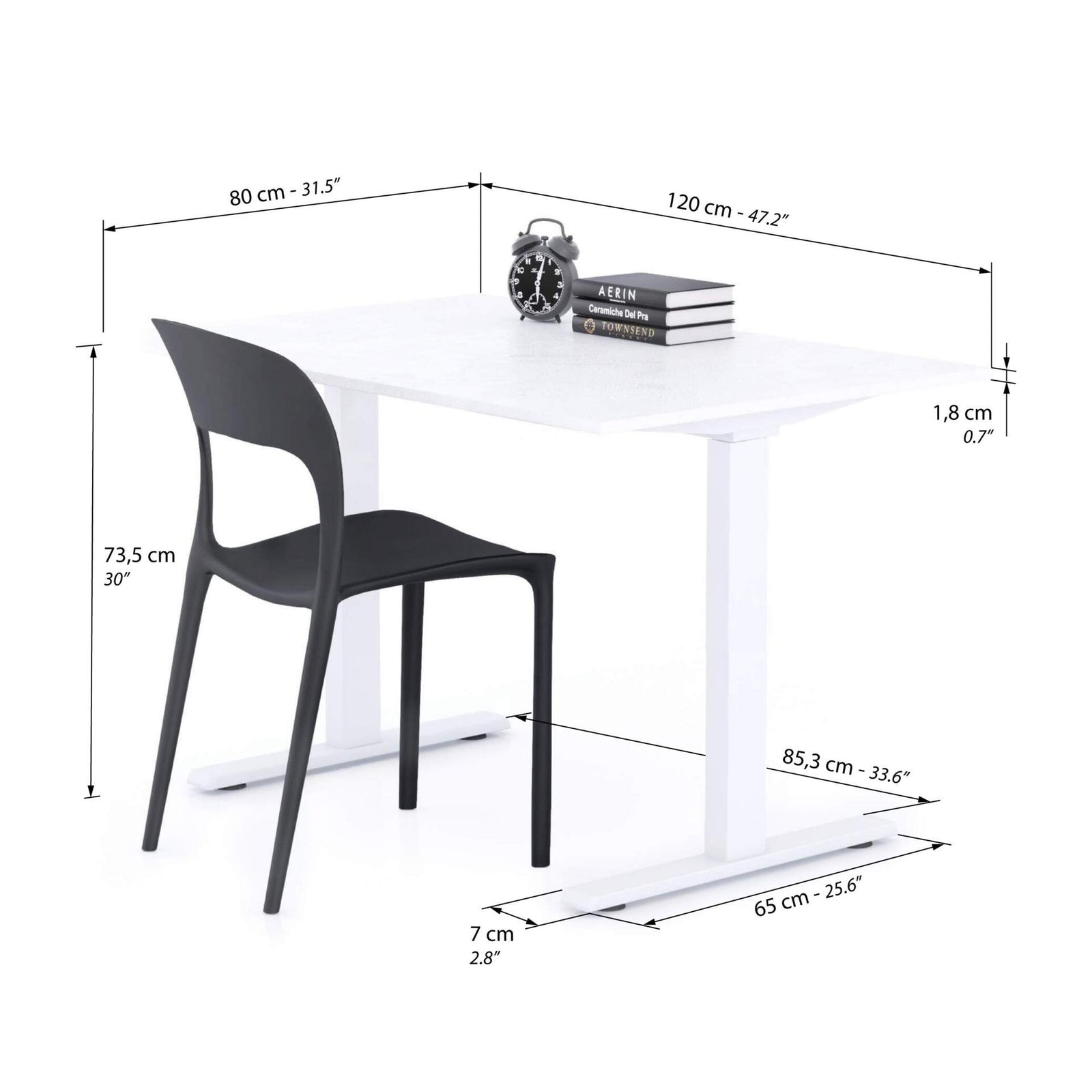 Schreibtisch Clara 120x80 Beton Weiß mit Fixen Weißen Beinen - Immagine tecnica 1