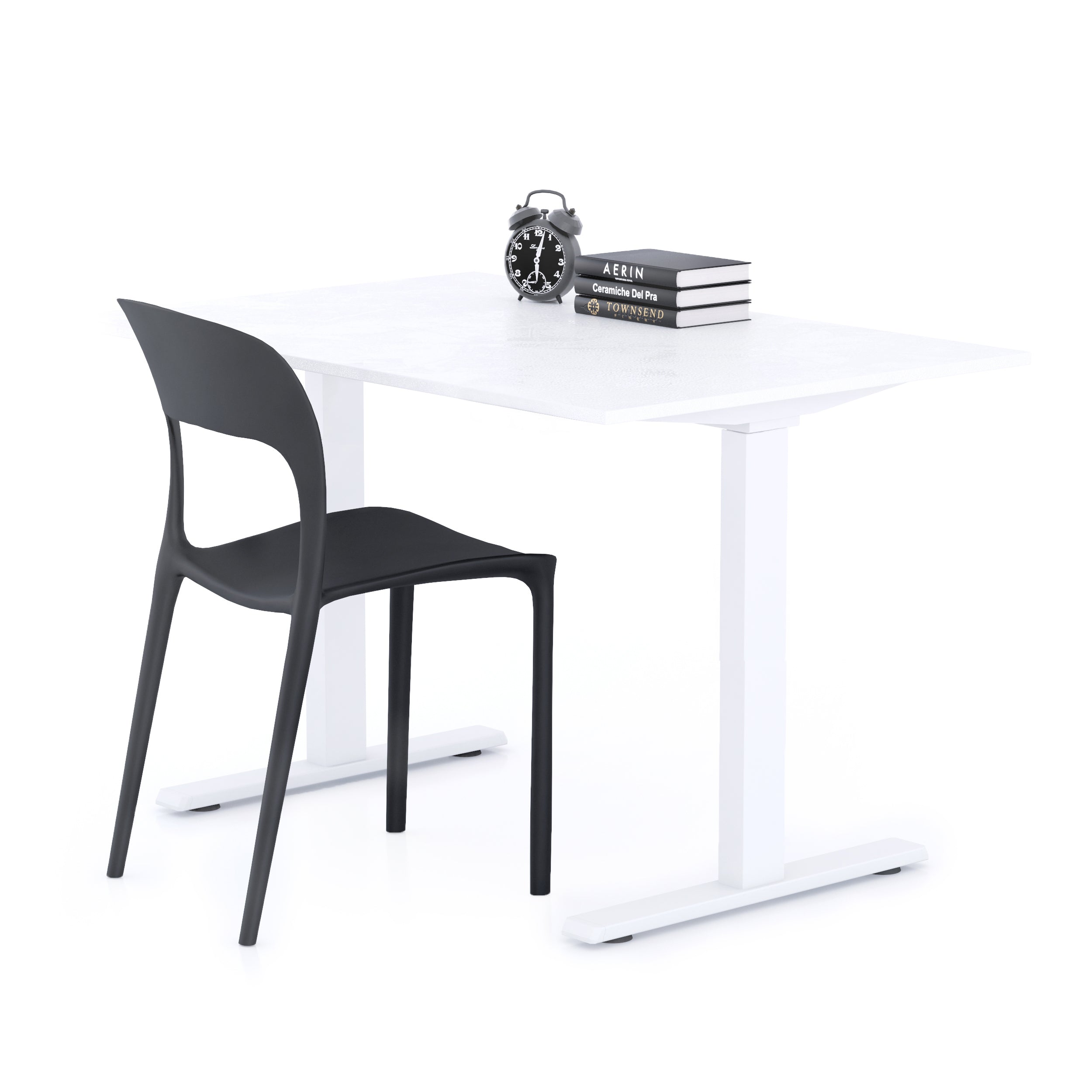 Bureau Clara 120x80, Blanc Béton, avec Pieds Fixes Blancs