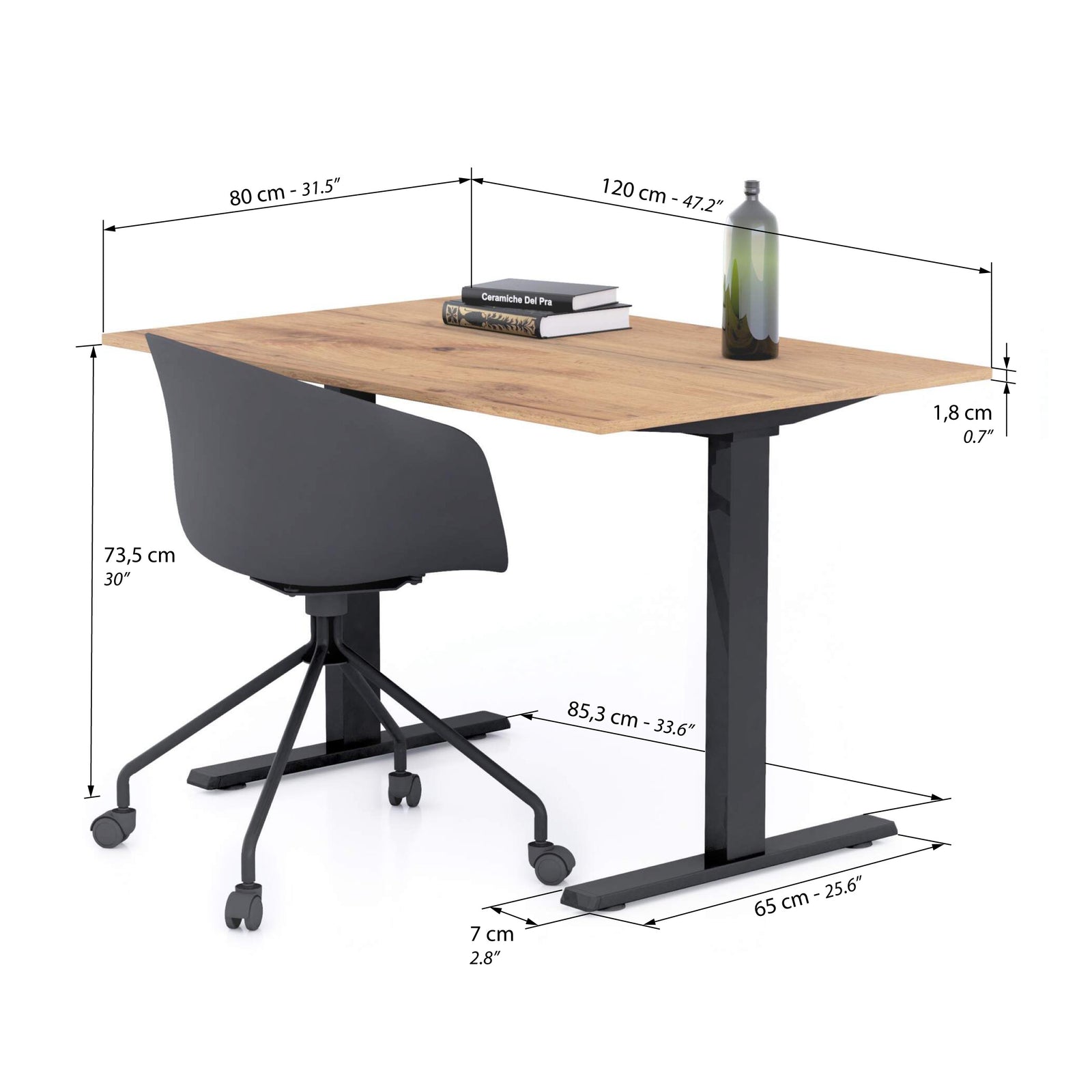 Birou Fix Clara 120x80 Stejar Rustic cu Picioare Negre - Immagine tecnica 1