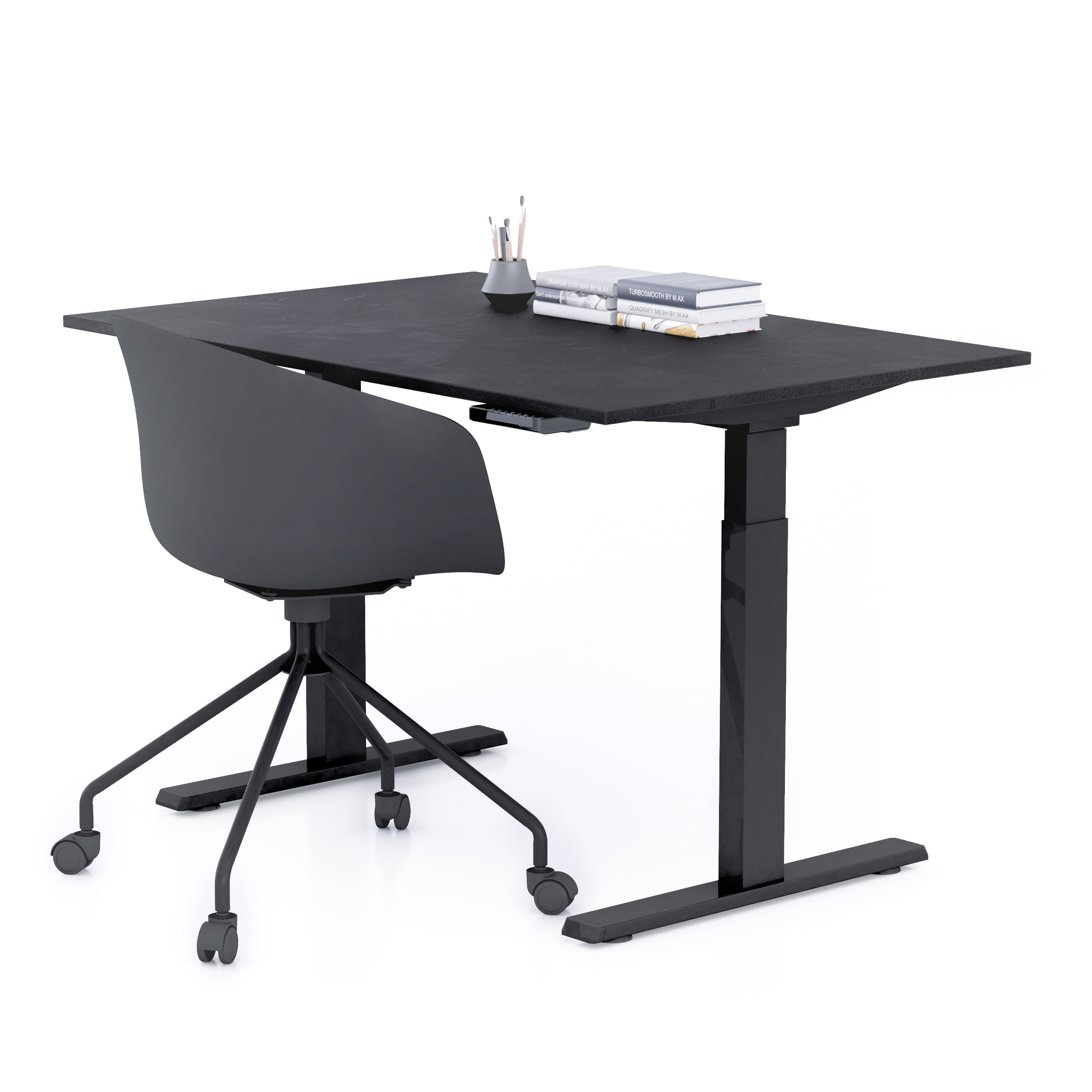 Bureau assis/debout Clara 120x80 Noir Béton avec pieds noirs - Main image
