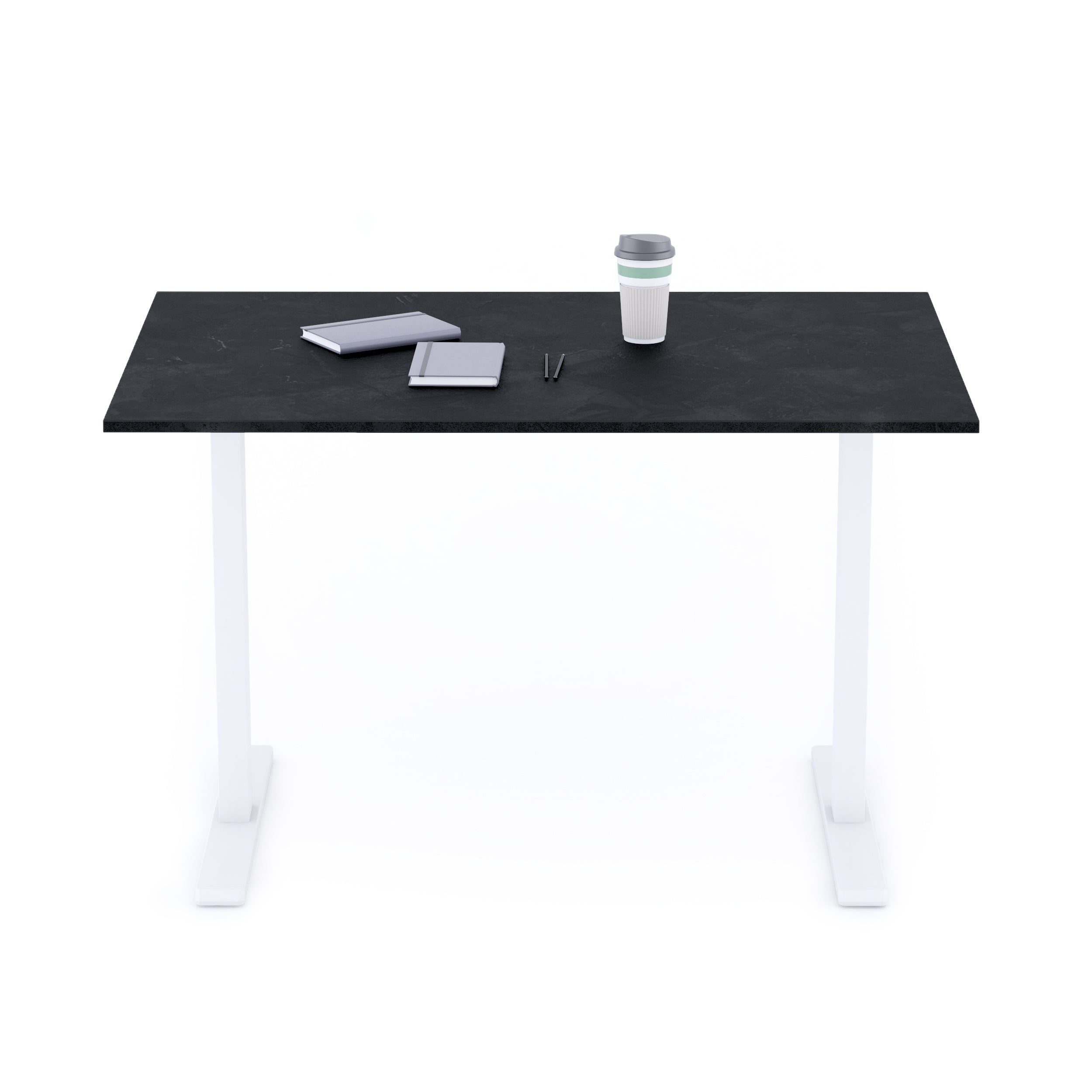 Scrivania Fissa Clara 120x80 Nero Cemento con Gambe Bianche