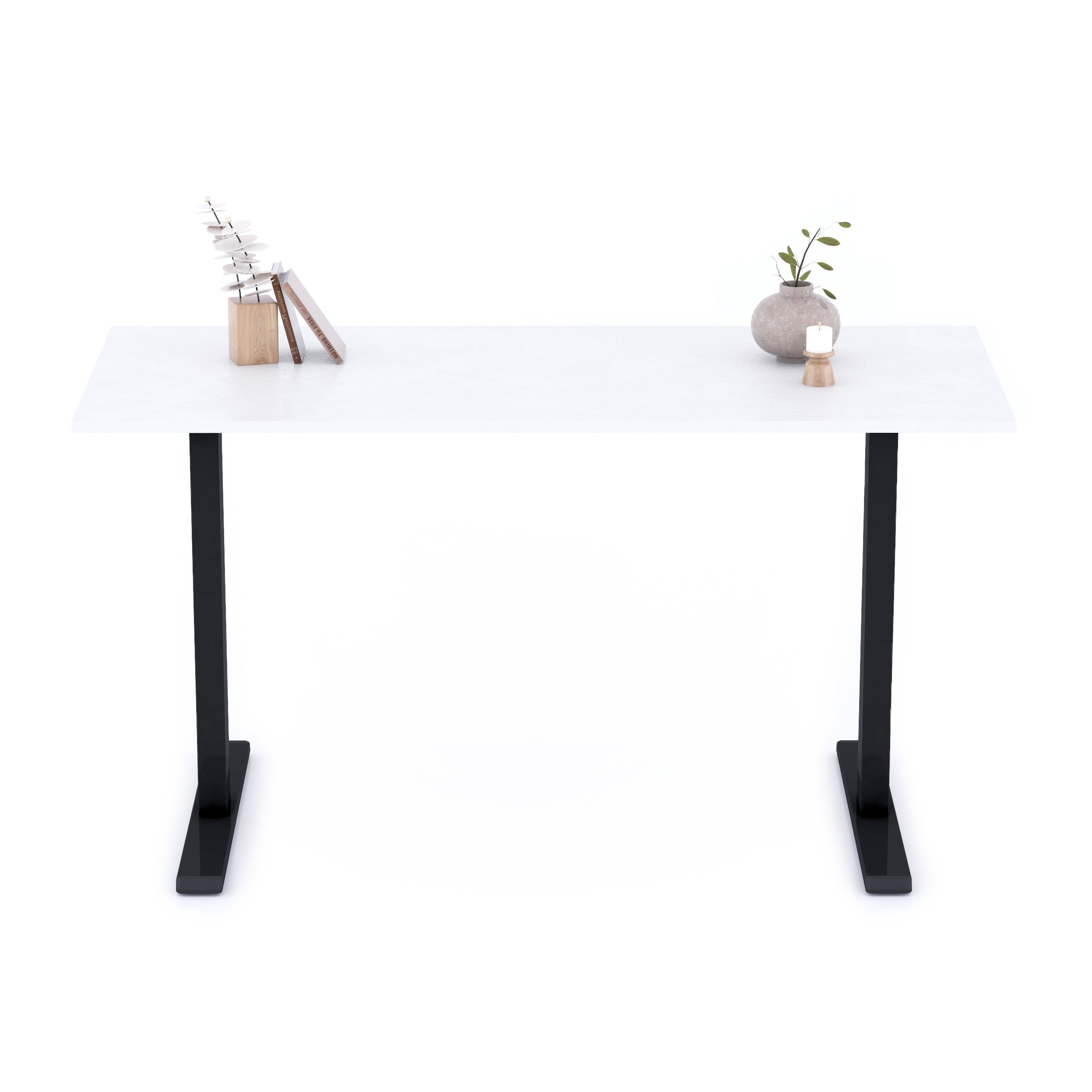 Scrivania Fissa Clara 140x60 Bianco Cemento con Gambe Nere - Immagine dettaglio 1