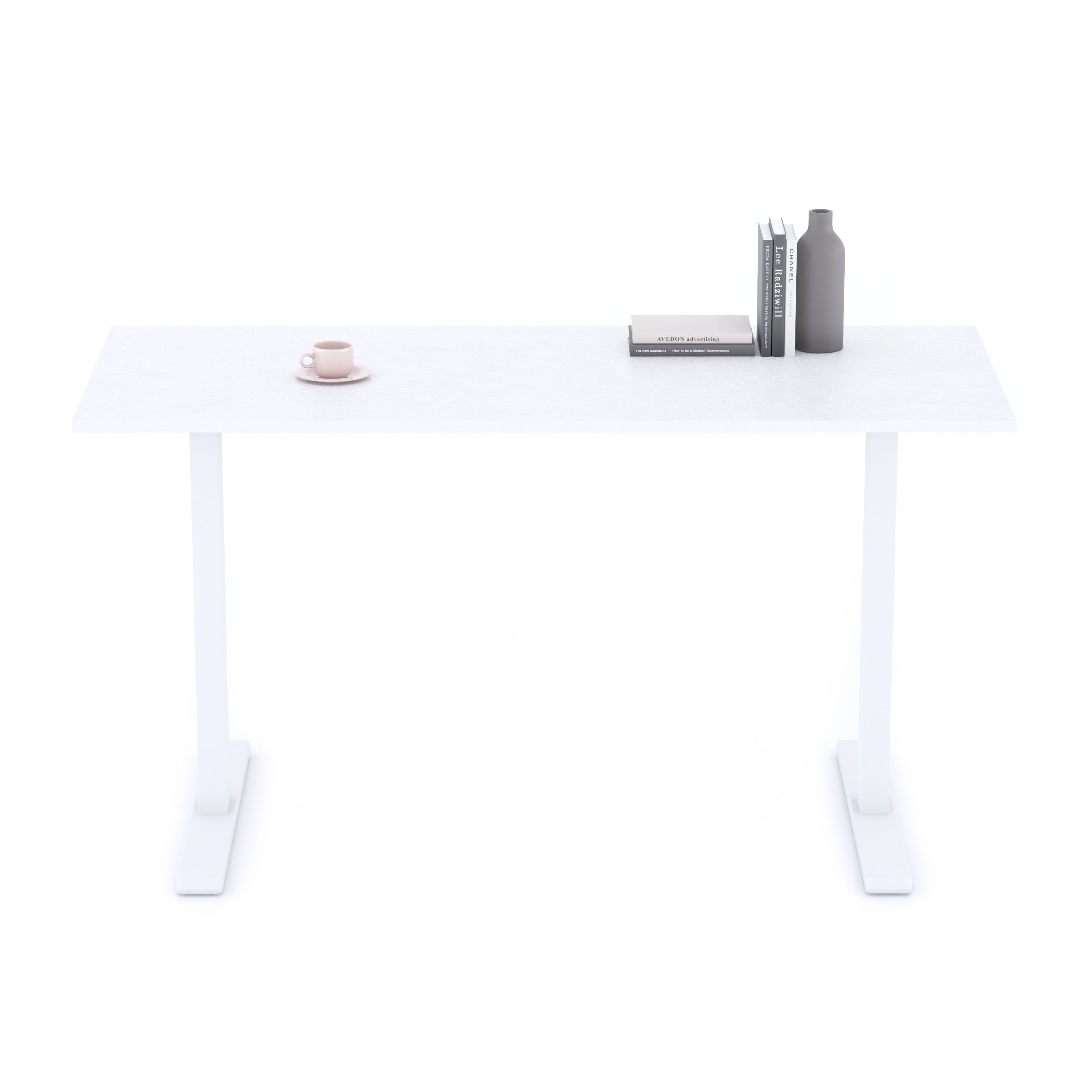 Bureau Clara 140x60, Blanc Béton, avec Pieds Fixes Blancs