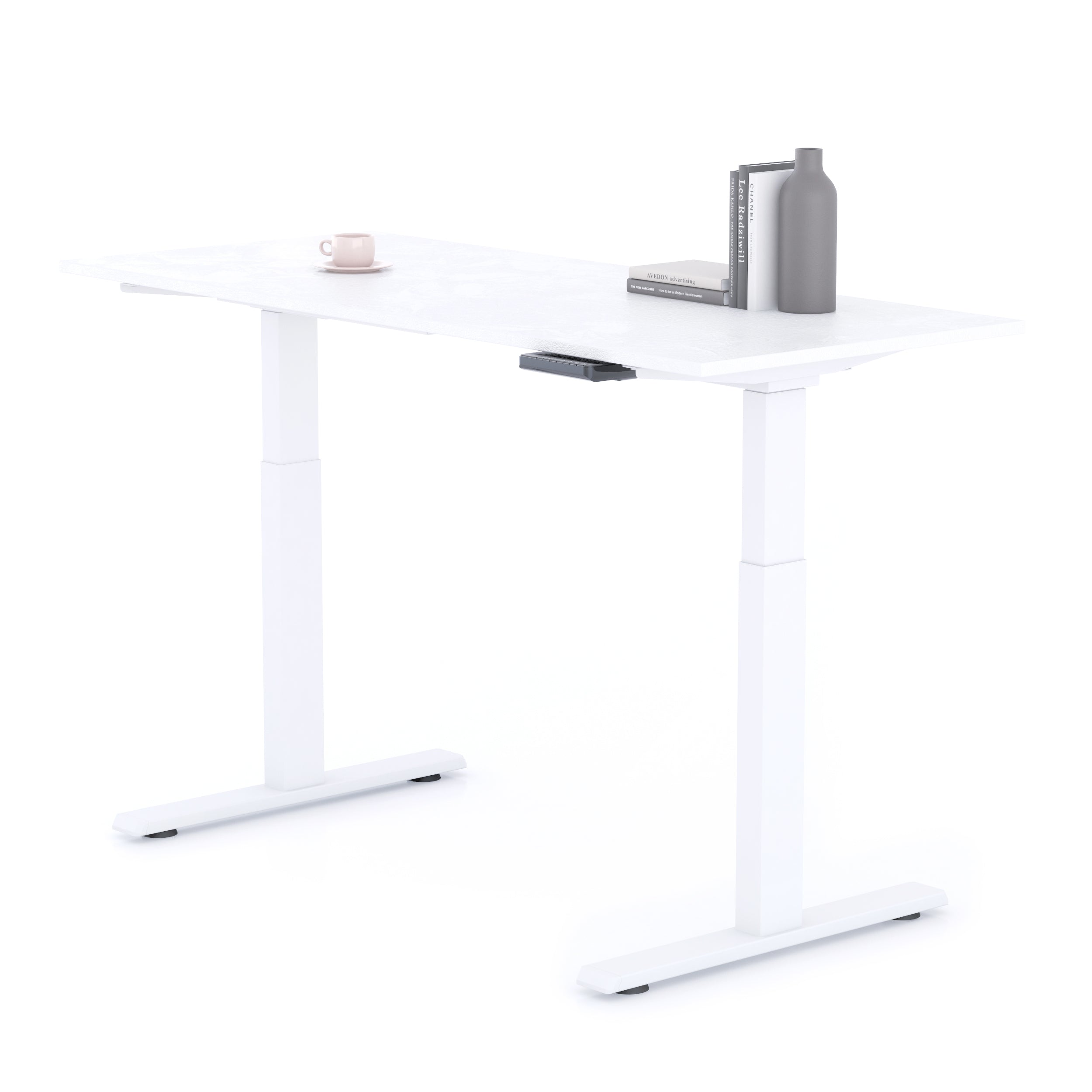 Bureau assis/debout Clara 140x60 Blanc Béton avec pieds blancs