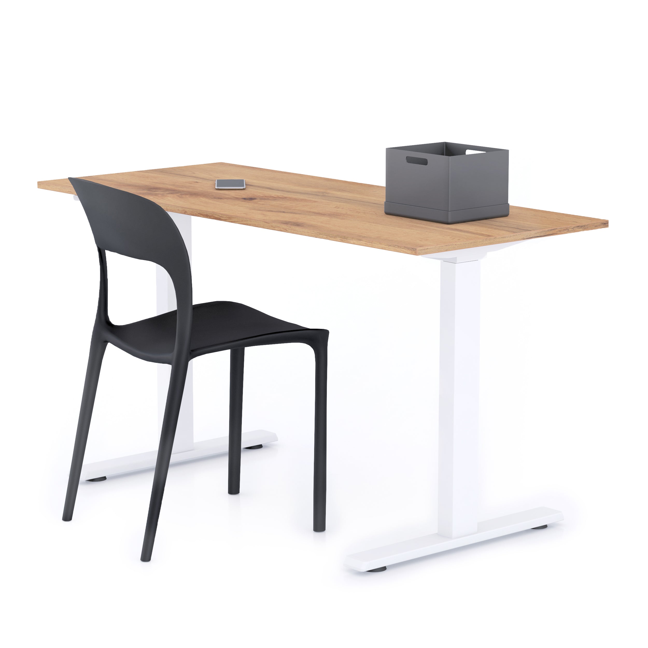 Clara Fixed Height Desk 140x60 Rustic Oak with White Legs - Main image