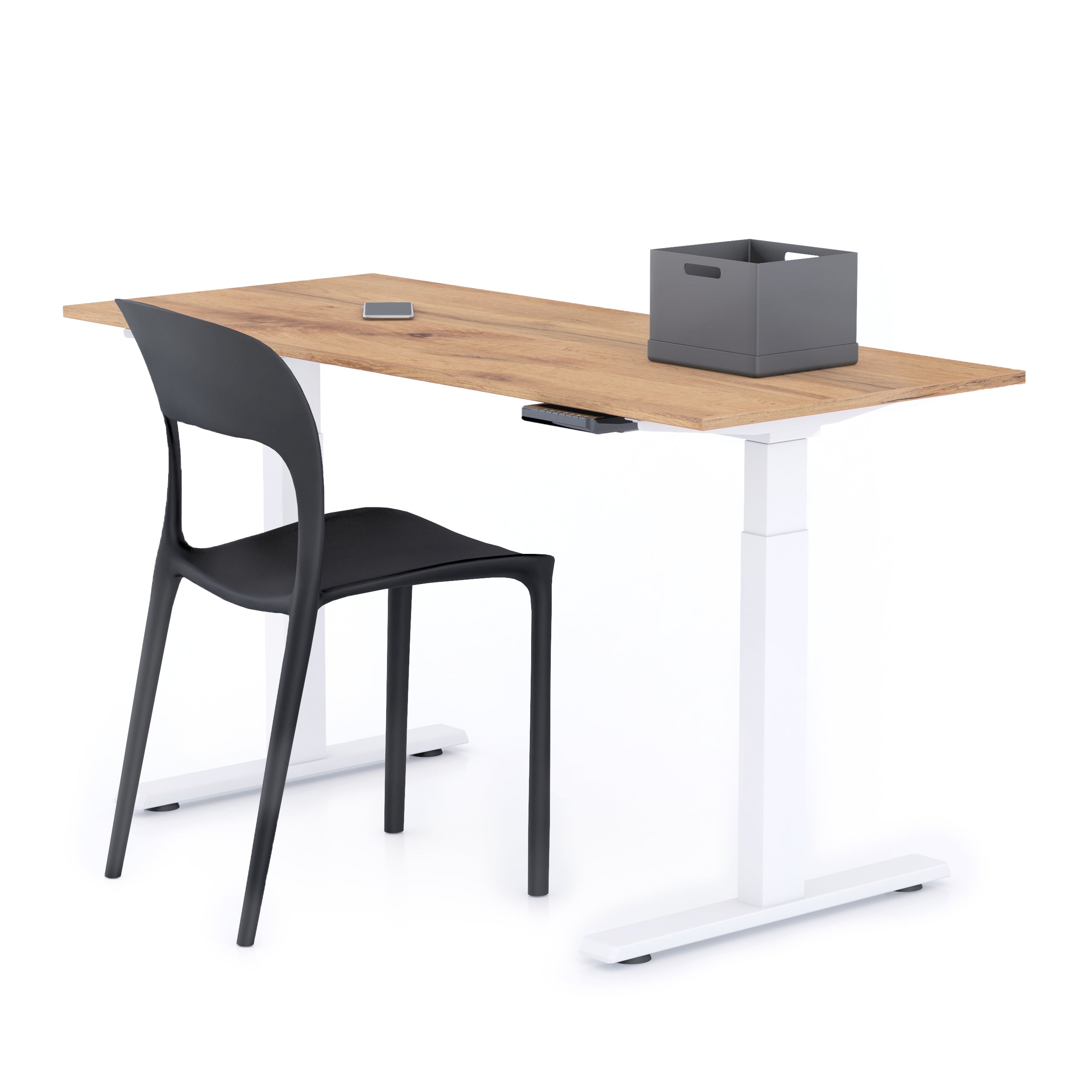 Verstelbaar Bureau Clara 140x60 Rustiek Eiken met Witte Poten - Main image