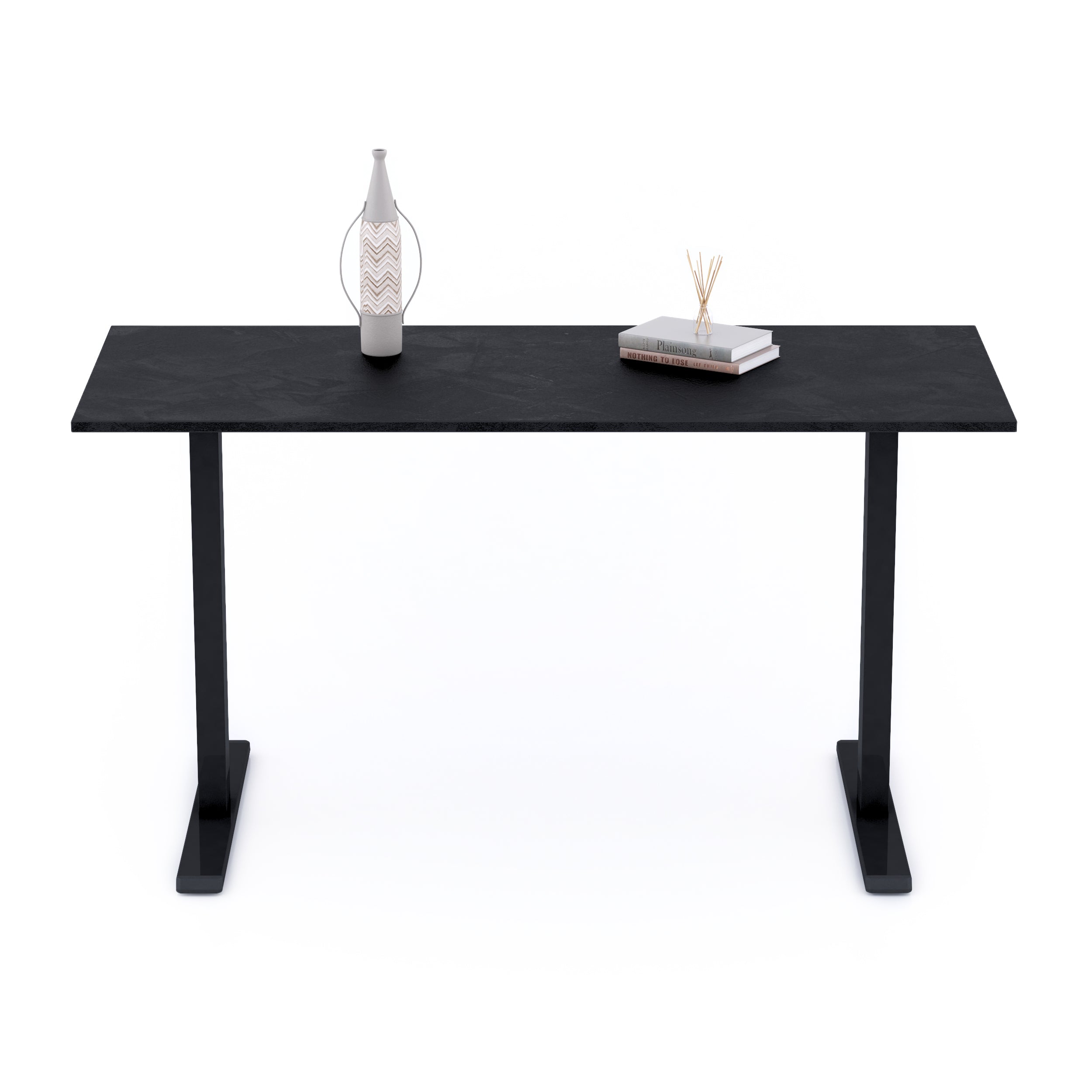 Bureau Clara 140x60, Noir Béton, avec Pieds Fixes Noirs