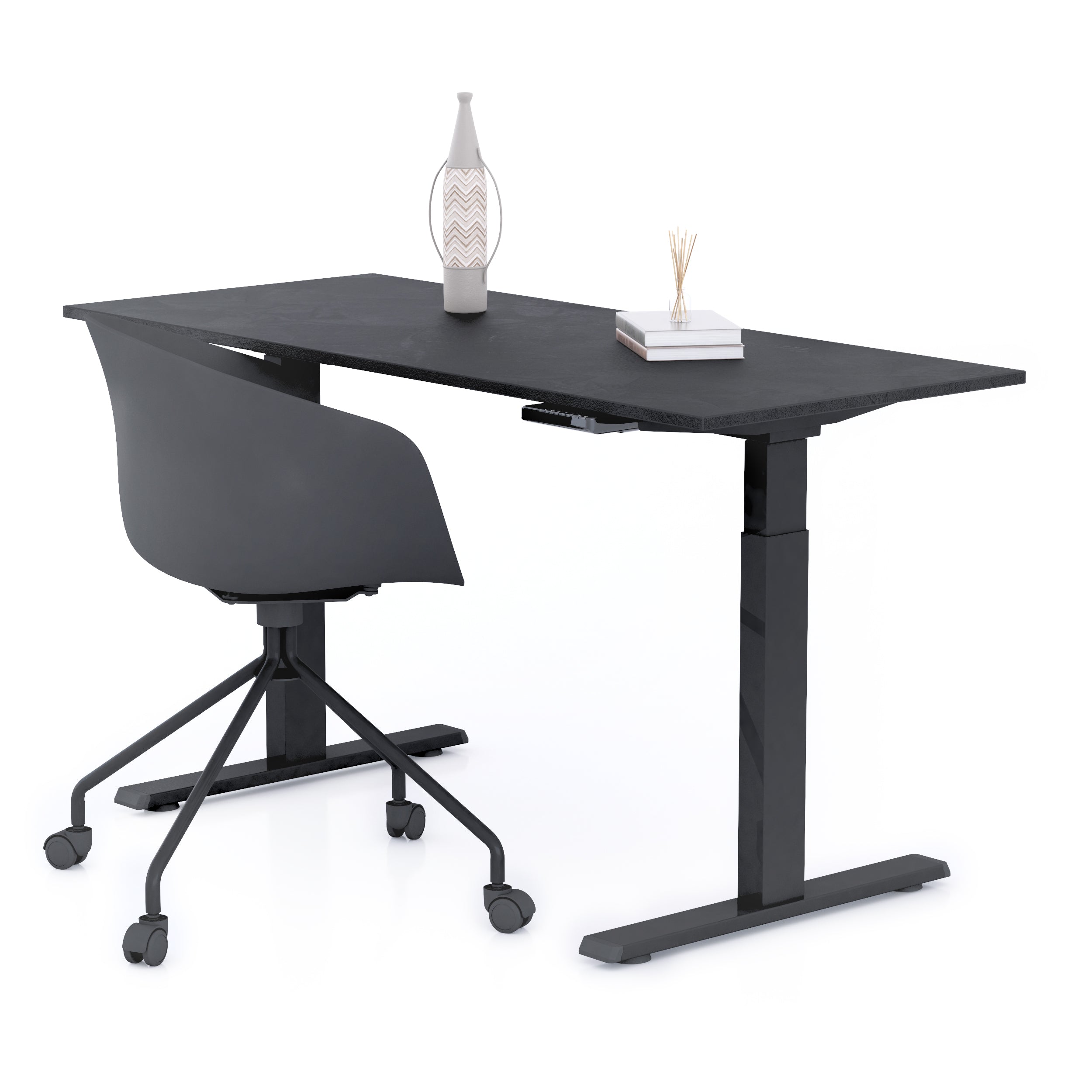 Bureau assis/debout Clara 140x60 Noir Béton avec pieds noirs - Main image