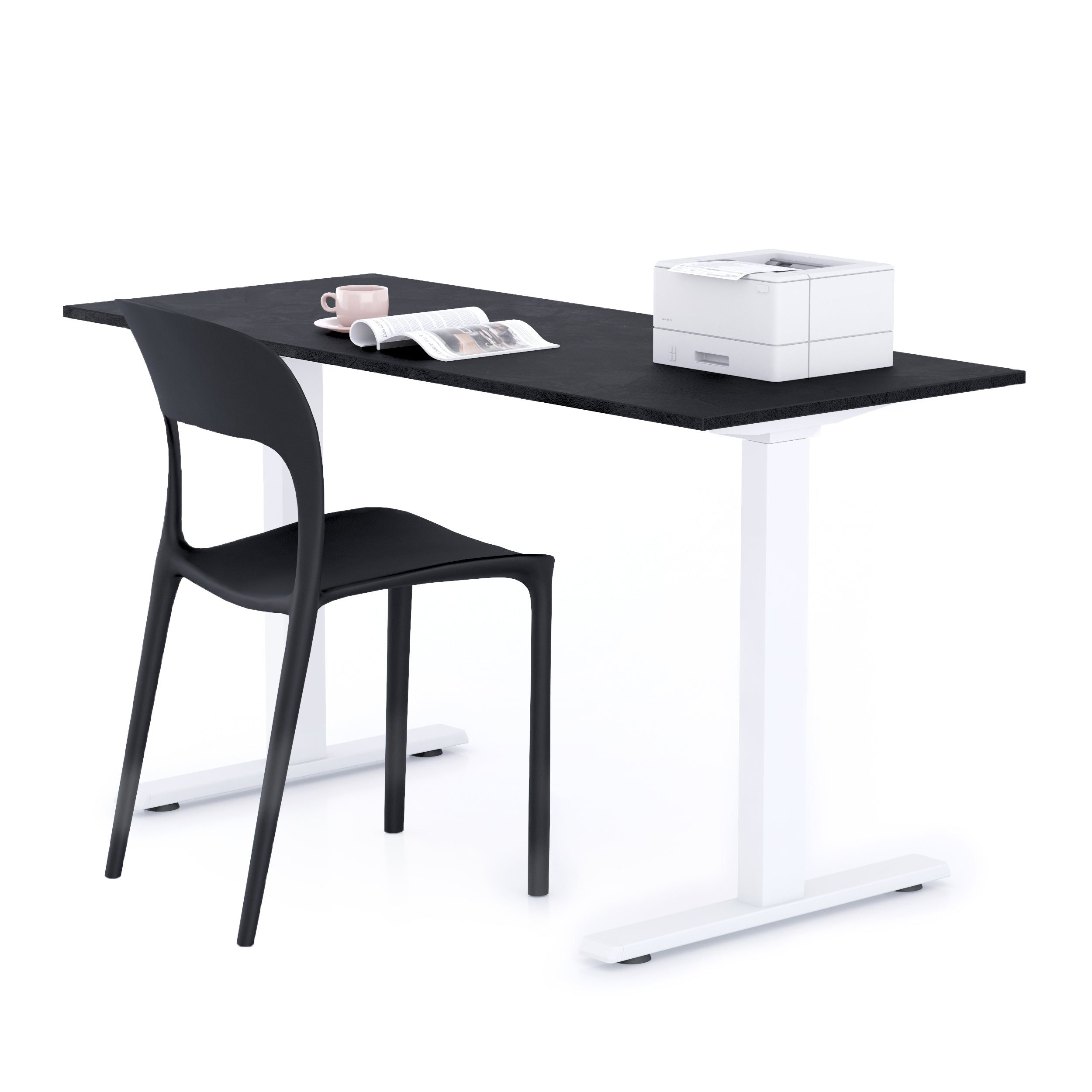 Scrivania Fissa Clara 140x60 Nero Cemento con Gambe Bianche