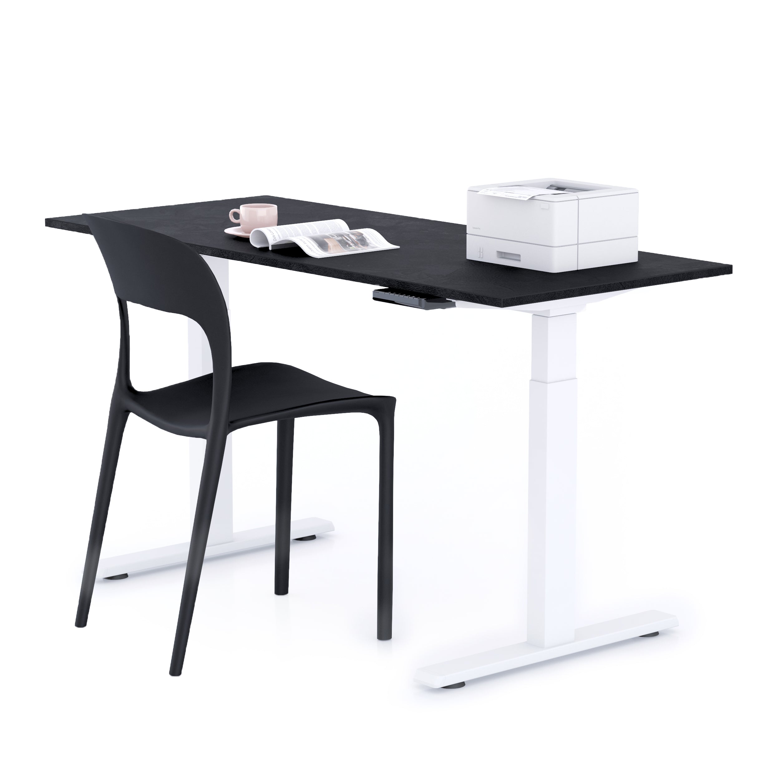 Bureau assis/debout Clara 140x60 Noir Béton avec pieds blancs