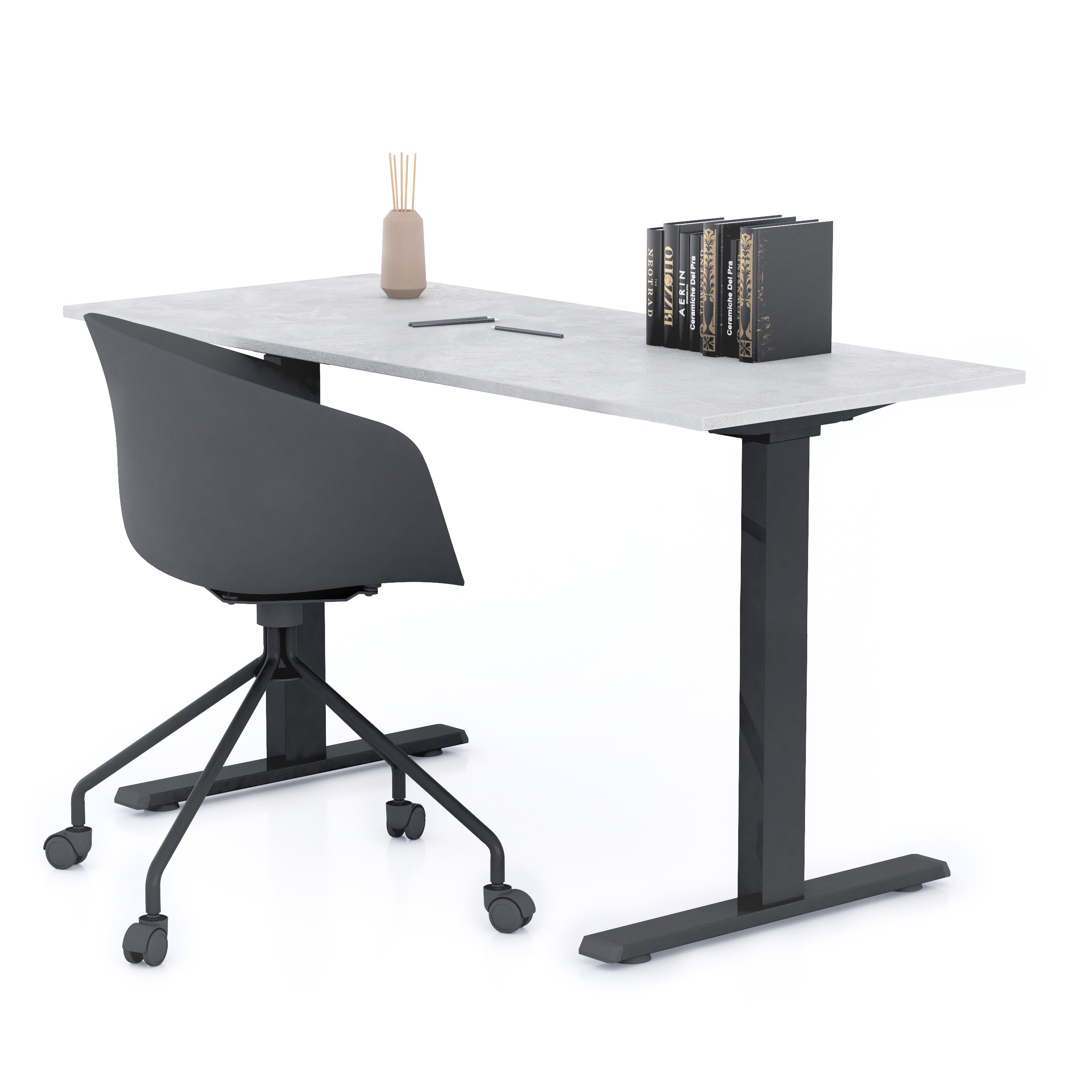 Schreibtisch Clara 140x60 Beton Grau mit Fixen Schwarzen Beinen - Main image