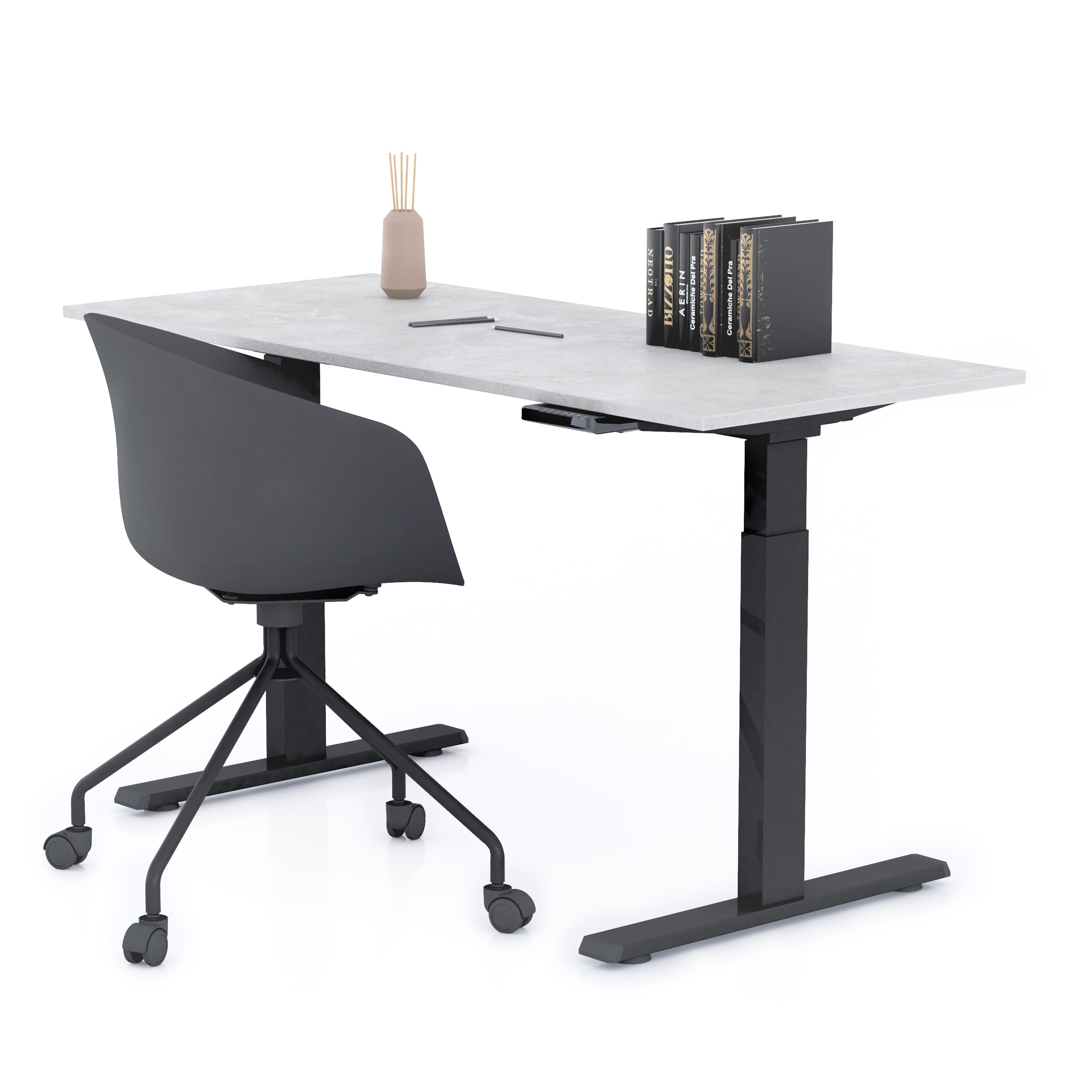 Bureau assis/debout Clara 140x60 Gris Béton avec pieds noirs