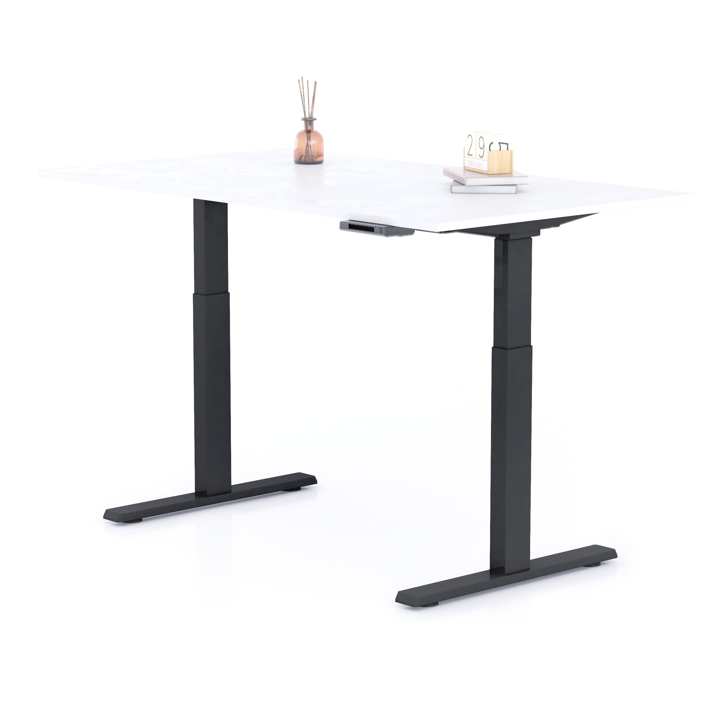 Bureau assis/debout Clara 140x80 Blanc Béton avec pieds noirs