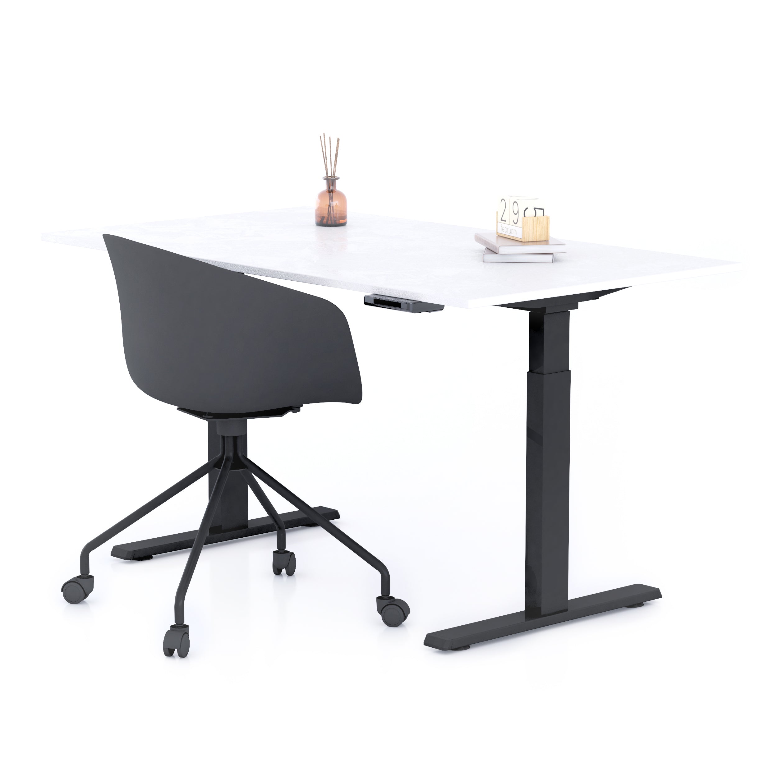 Bureau assis/debout Clara 140x80 Blanc Béton avec pieds noirs
