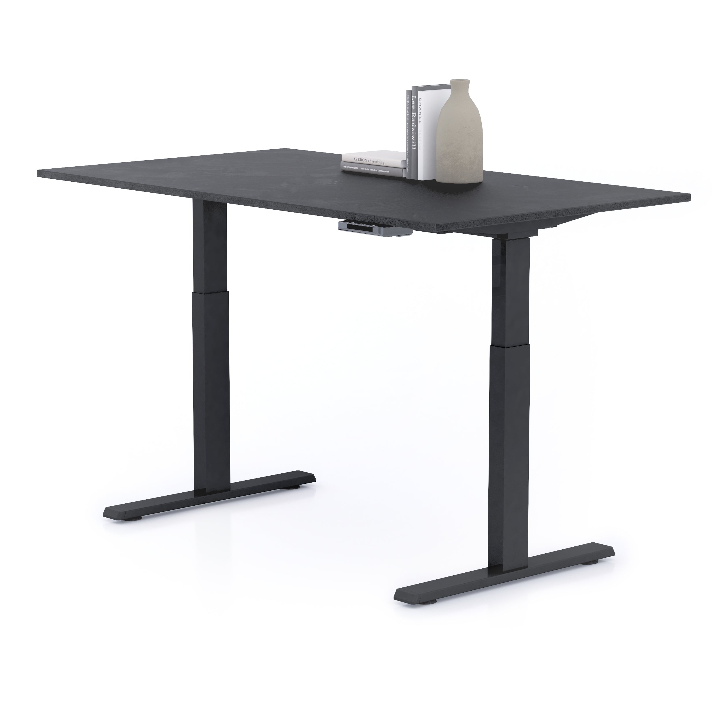 Bureau assis/debout Clara 140x80 Noir Béton avec pieds noirs