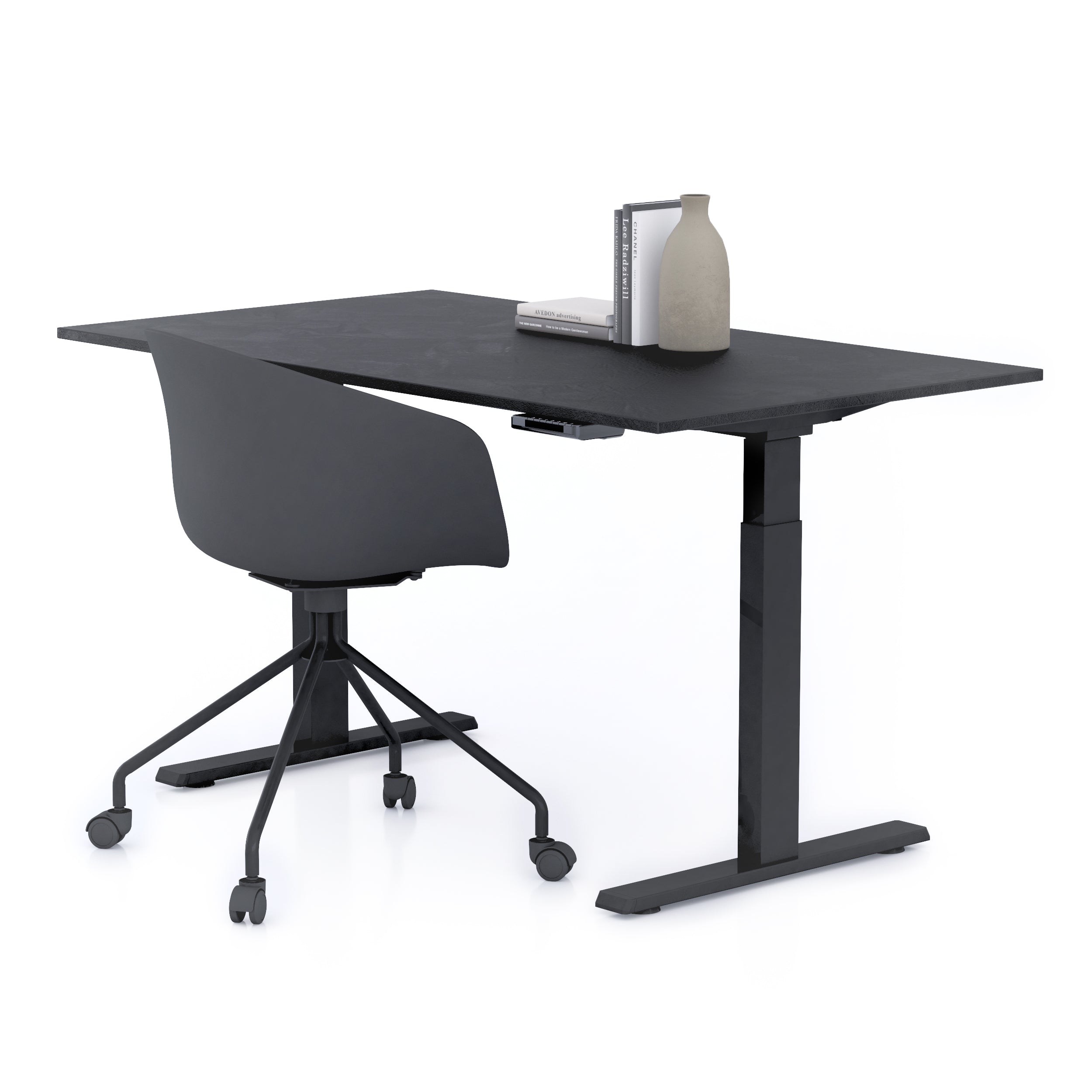 Scrivania Regolabile Clara 140x80 Nero Cemento con Gambe Nere - Immagine principale