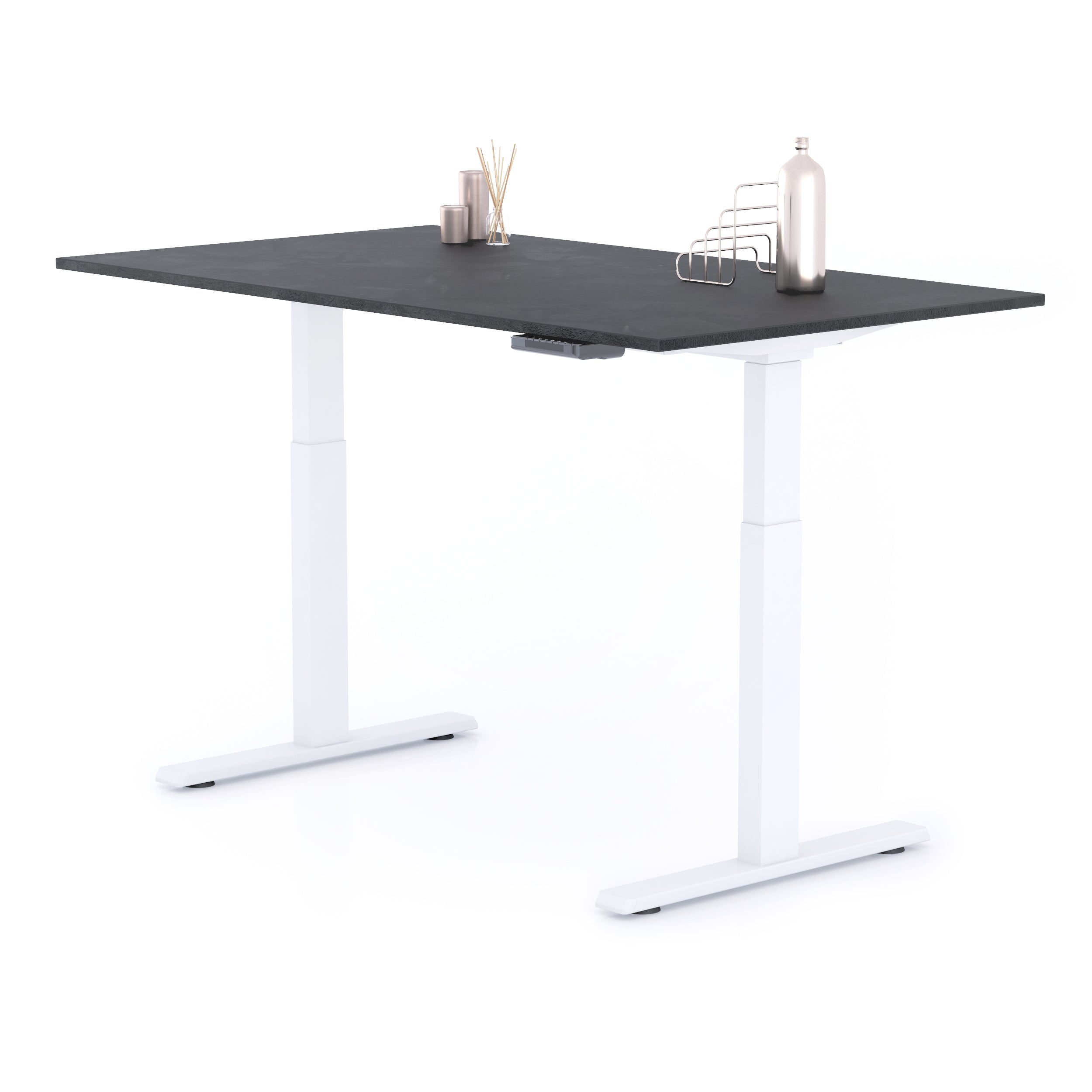 Bureau assis/debout Clara 140x80 Noir Béton avec pieds blancs