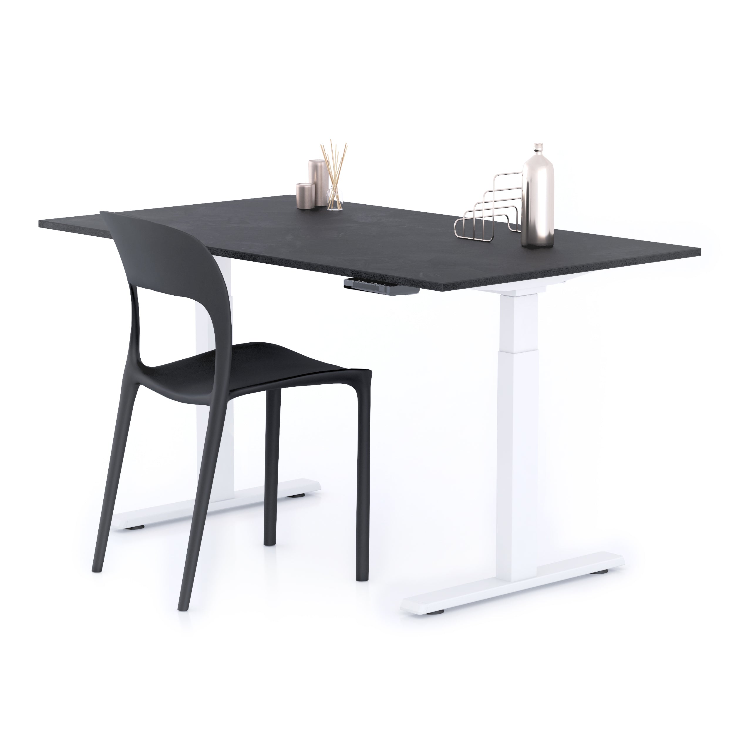 Verstellbarer Schreibtisch Clara 140x80 Schwarz Beton mit weissen Beinen - Main image