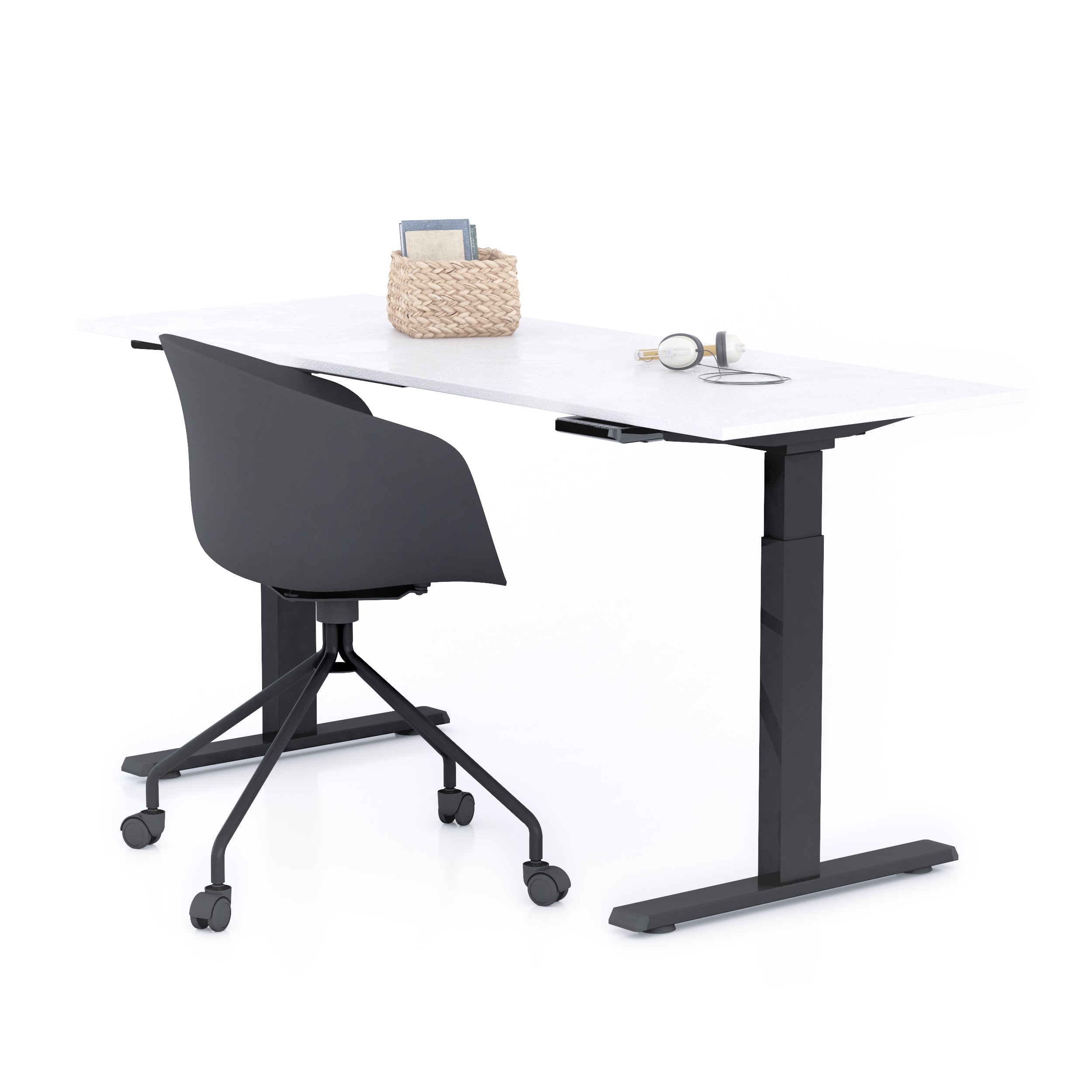 Bureau assis/debout Clara 160x60 Blanc Béton avec pieds noirs - Main image