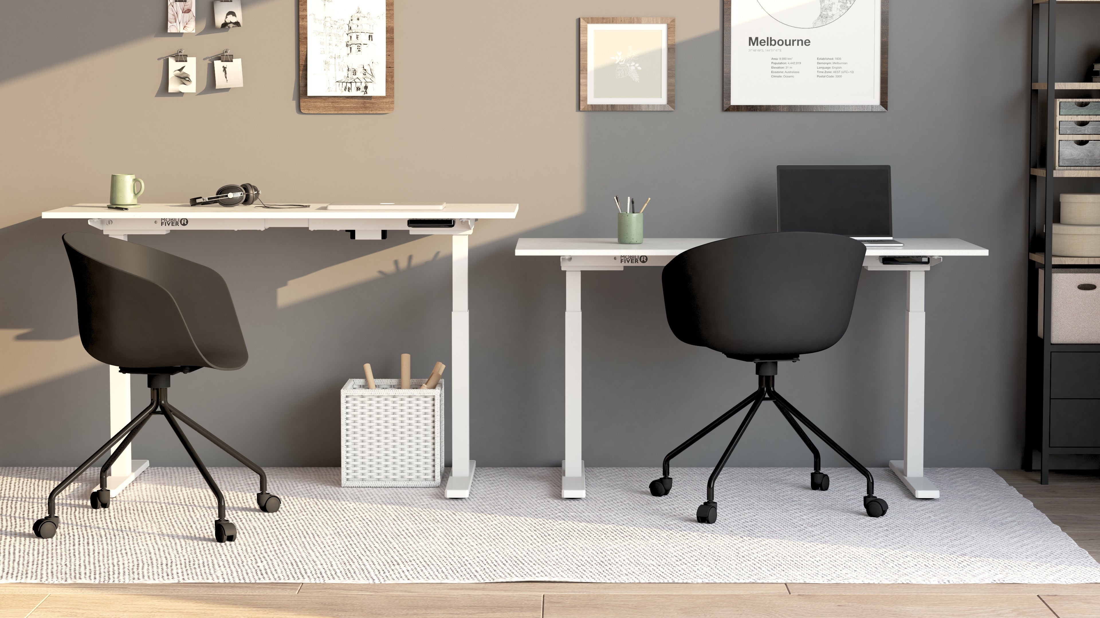 Bureau assis/debout Clara 160x60 Blanc Béton avec pieds blancs - Set image 2