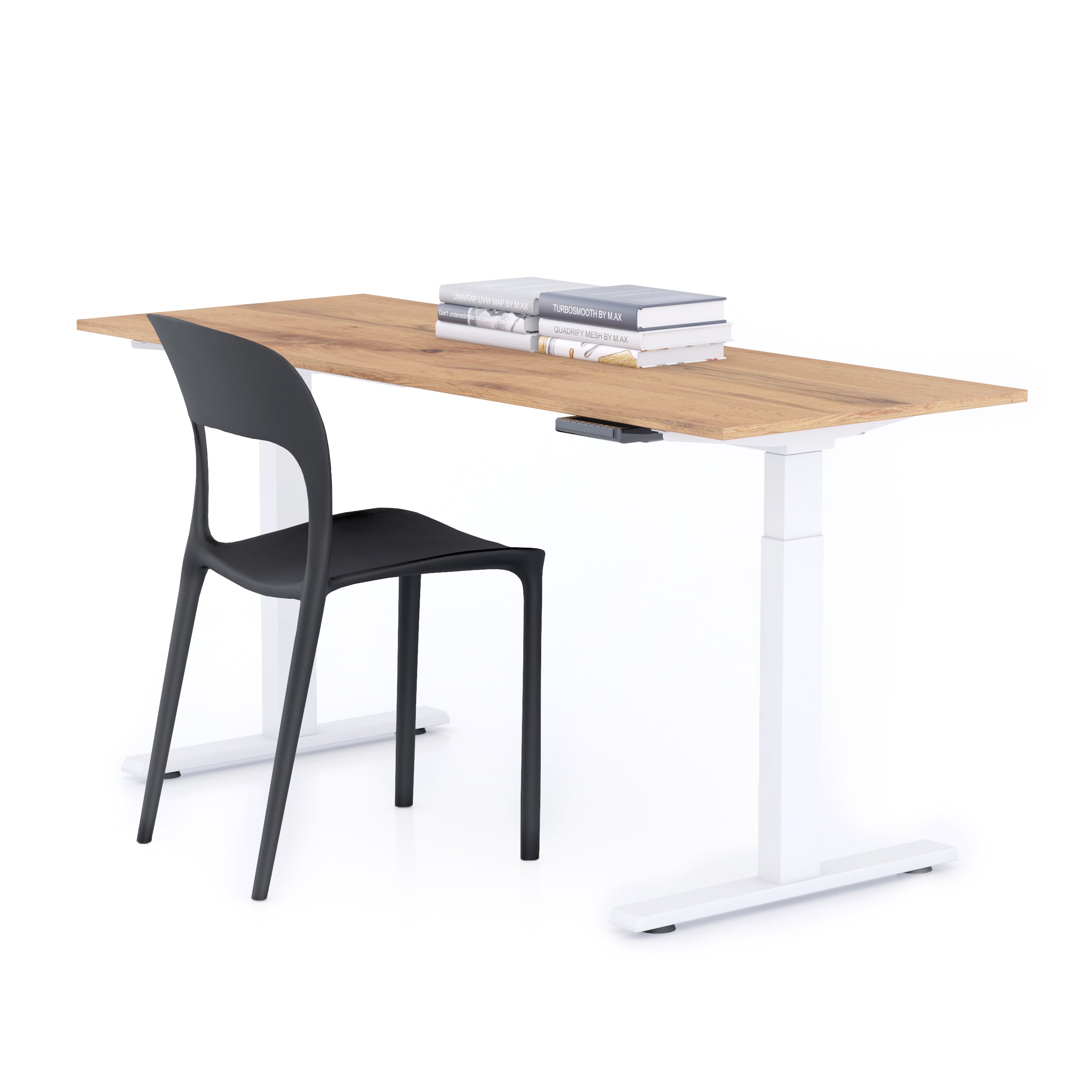 Bureau assis/debout Clara 160x60 Bois Rustique avec pieds blancs - Main image