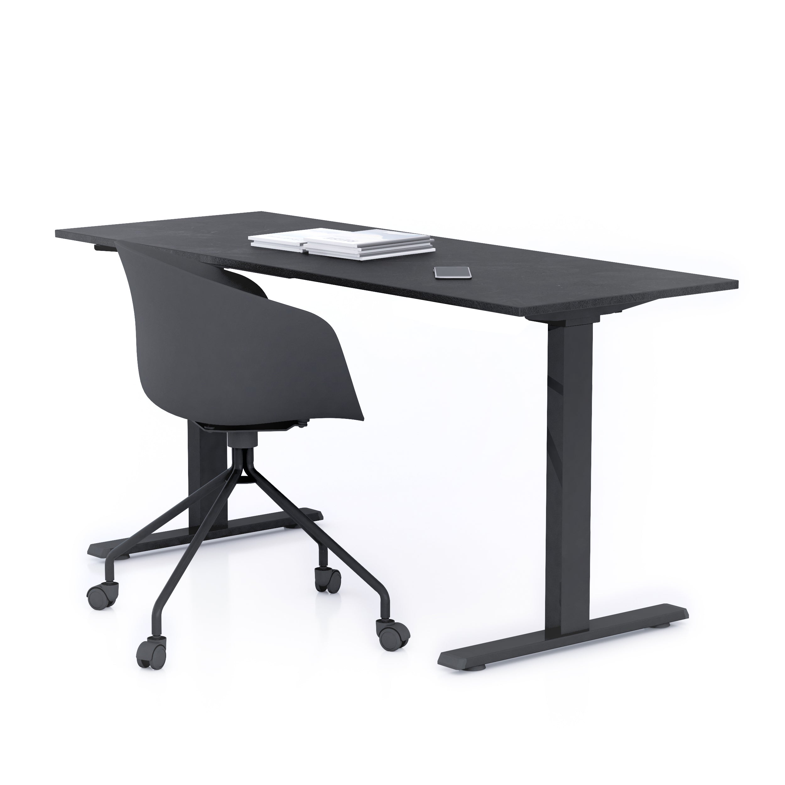 Scrivania Fissa Clara 160x60 Nero Cemento con Gambe Nere - Immagine principale