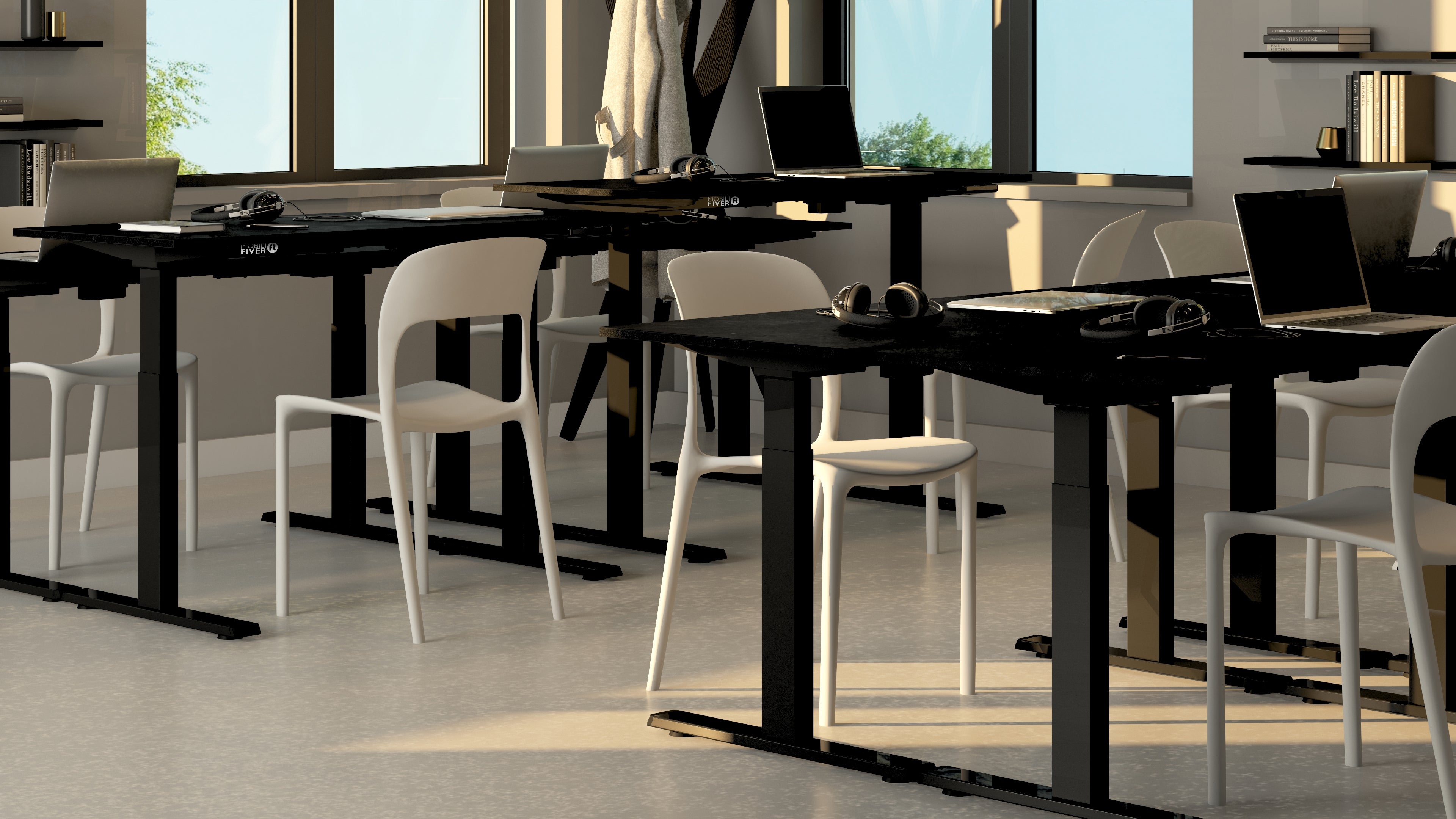 Bureau assis/debout Clara 160x60 Noir Béton avec pieds noirs - Set image 2