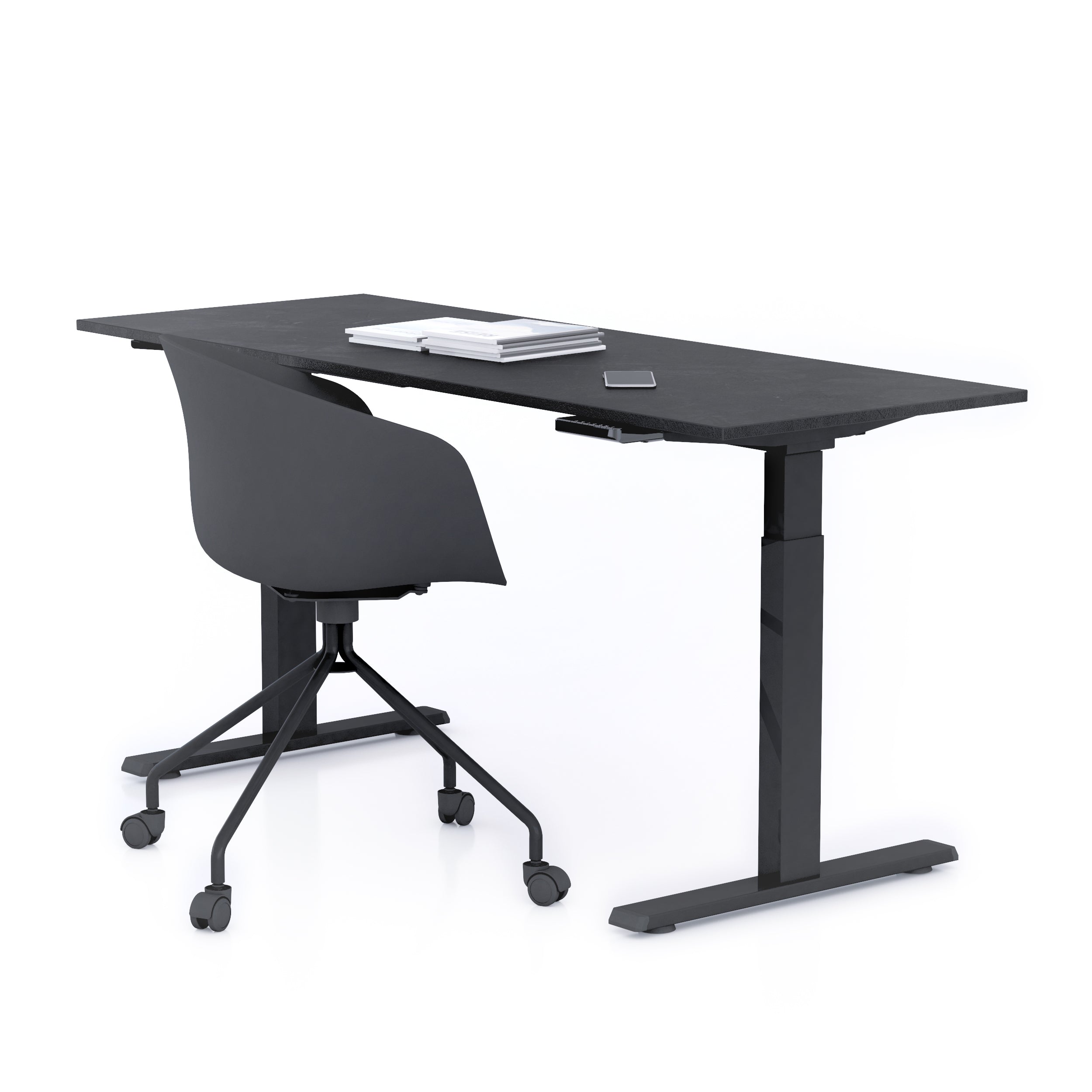 Bureau assis/debout Clara 160x60 Noir Béton avec pieds noirs - Main image