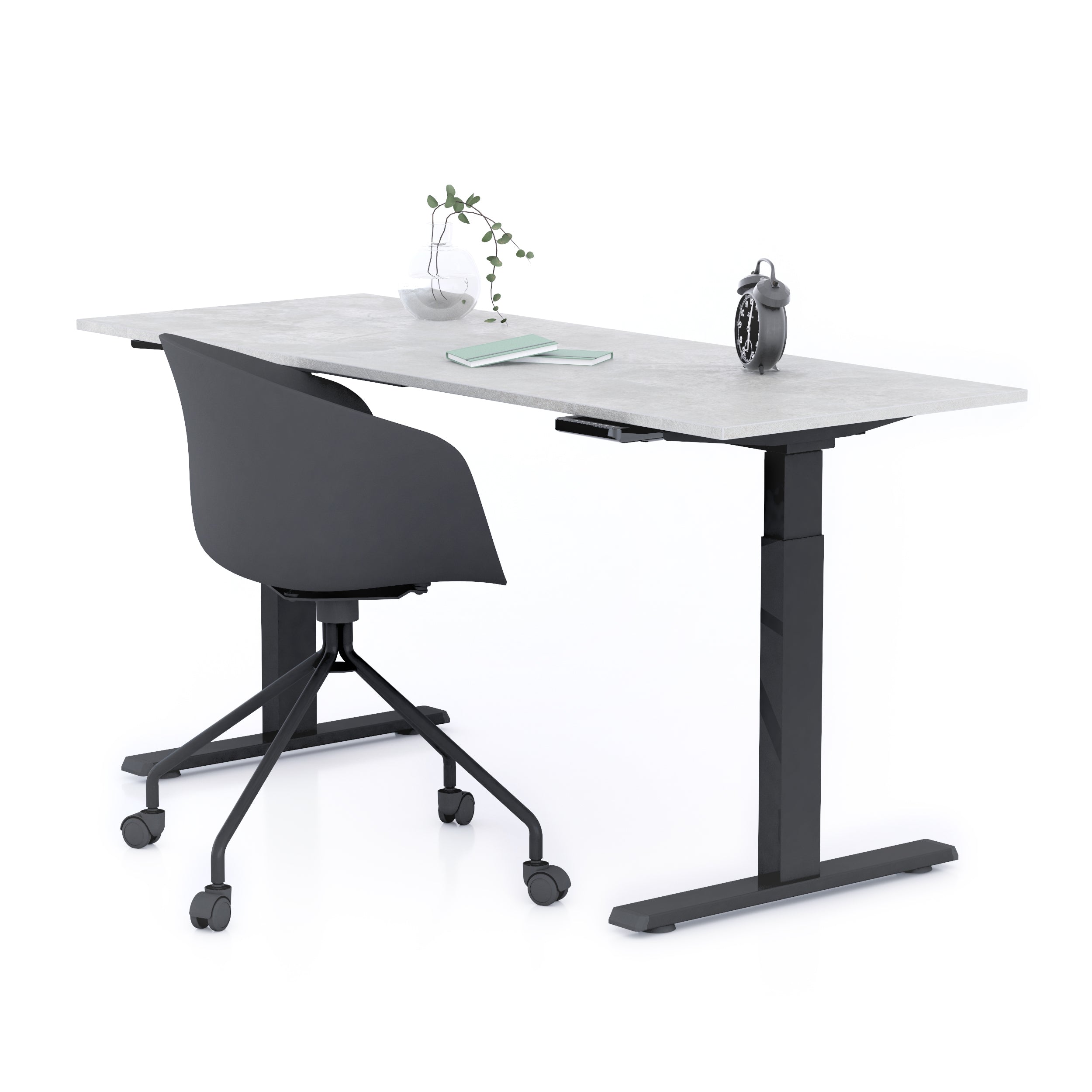 Bureau assis/debout Clara 160x60 Gris Béton avec pieds noirs