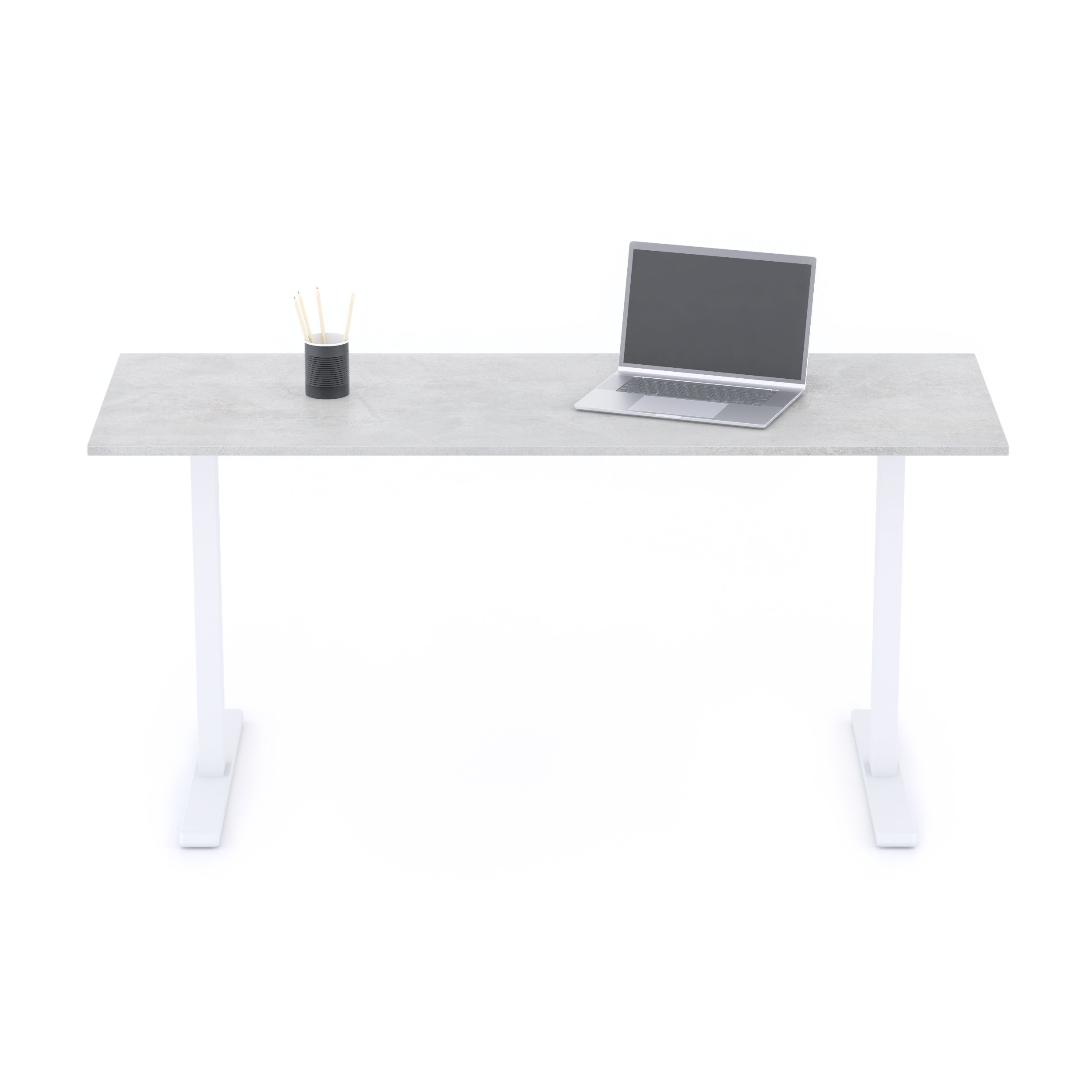 Scrivania Fissa Clara 160x60 Grigio Cemento con Gambe Bianche - Immagine dettaglio 1