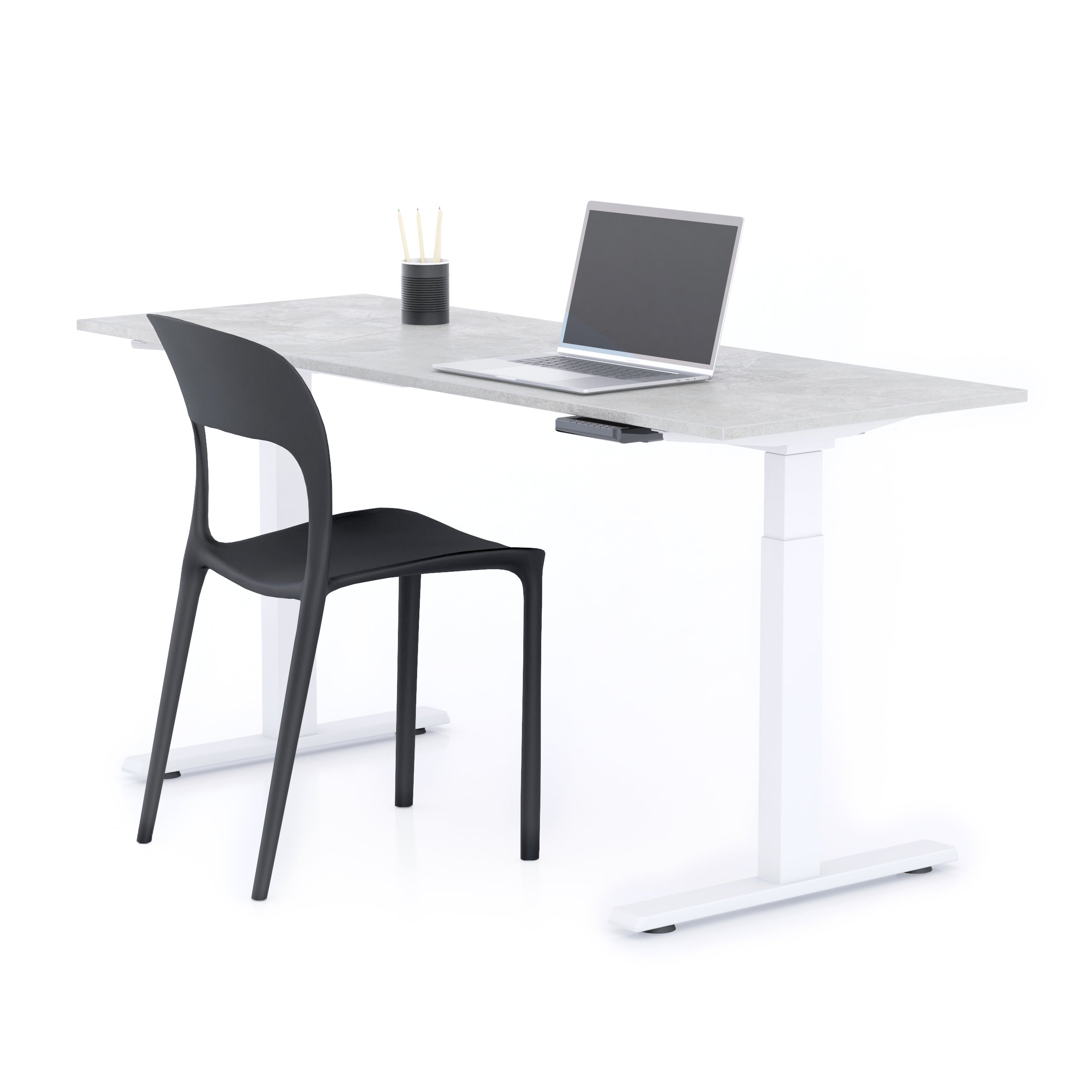 Bureau assis/debout Clara 160x60 Gris Béton avec pieds blancs - Main image