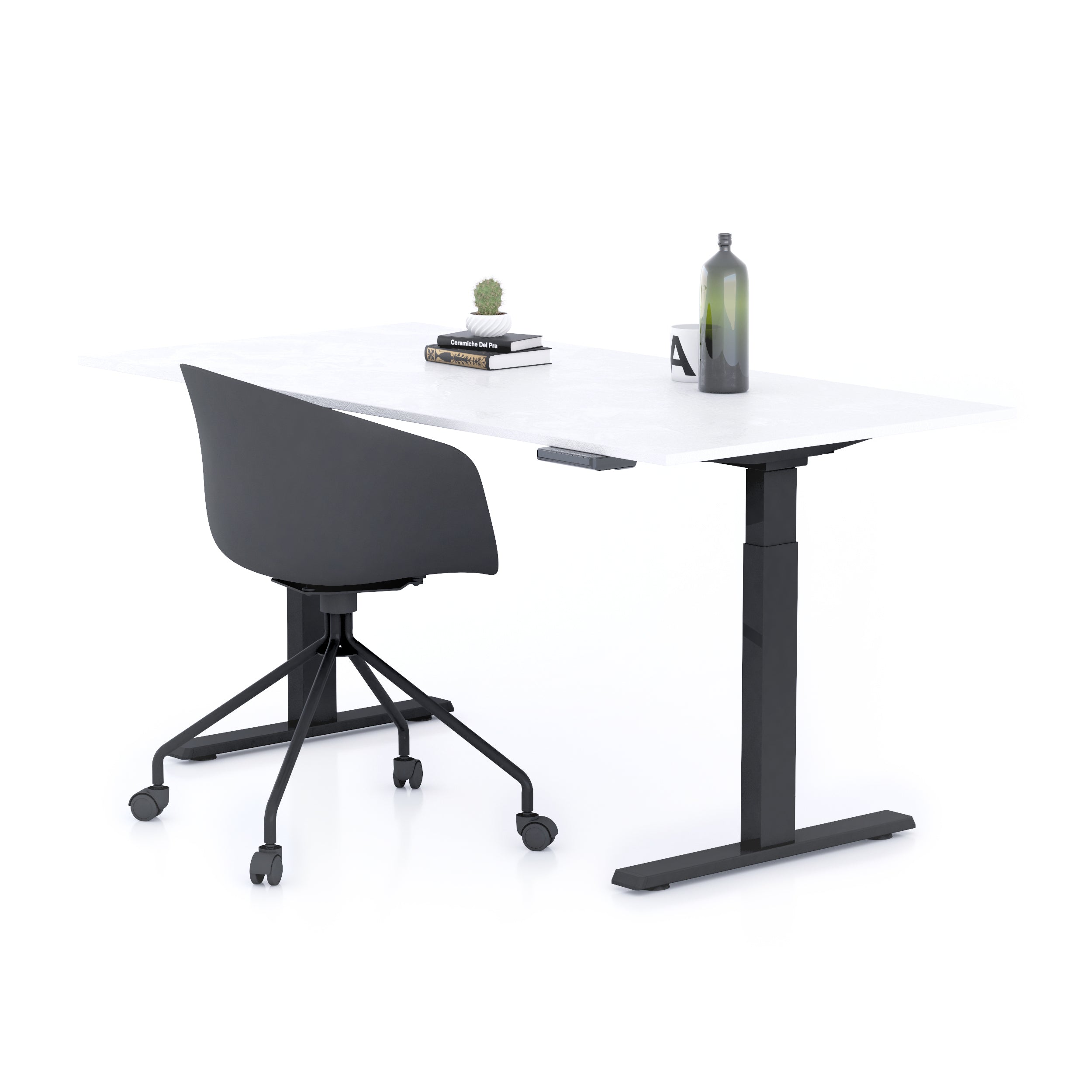 Scrivania Regolabile Clara 160x80 Bianco Cemento con Gambe Nere - Immagine principale