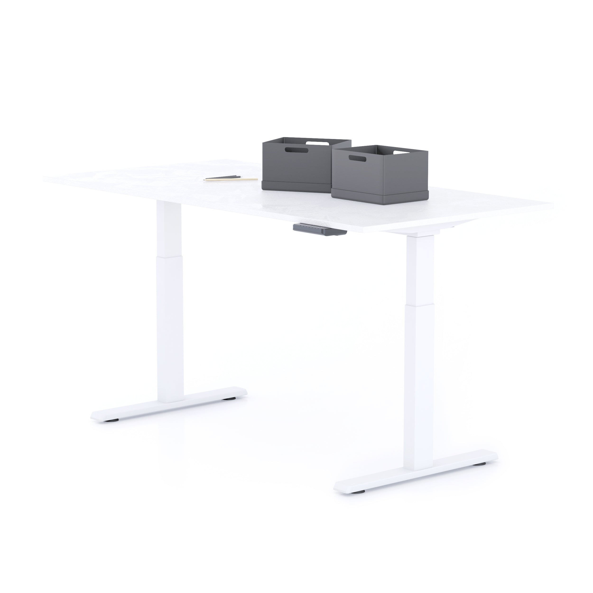 Verstellbarer Schreibtisch Clara 160x80 Weiss Beton mit weissen Beinen - Detail image 1