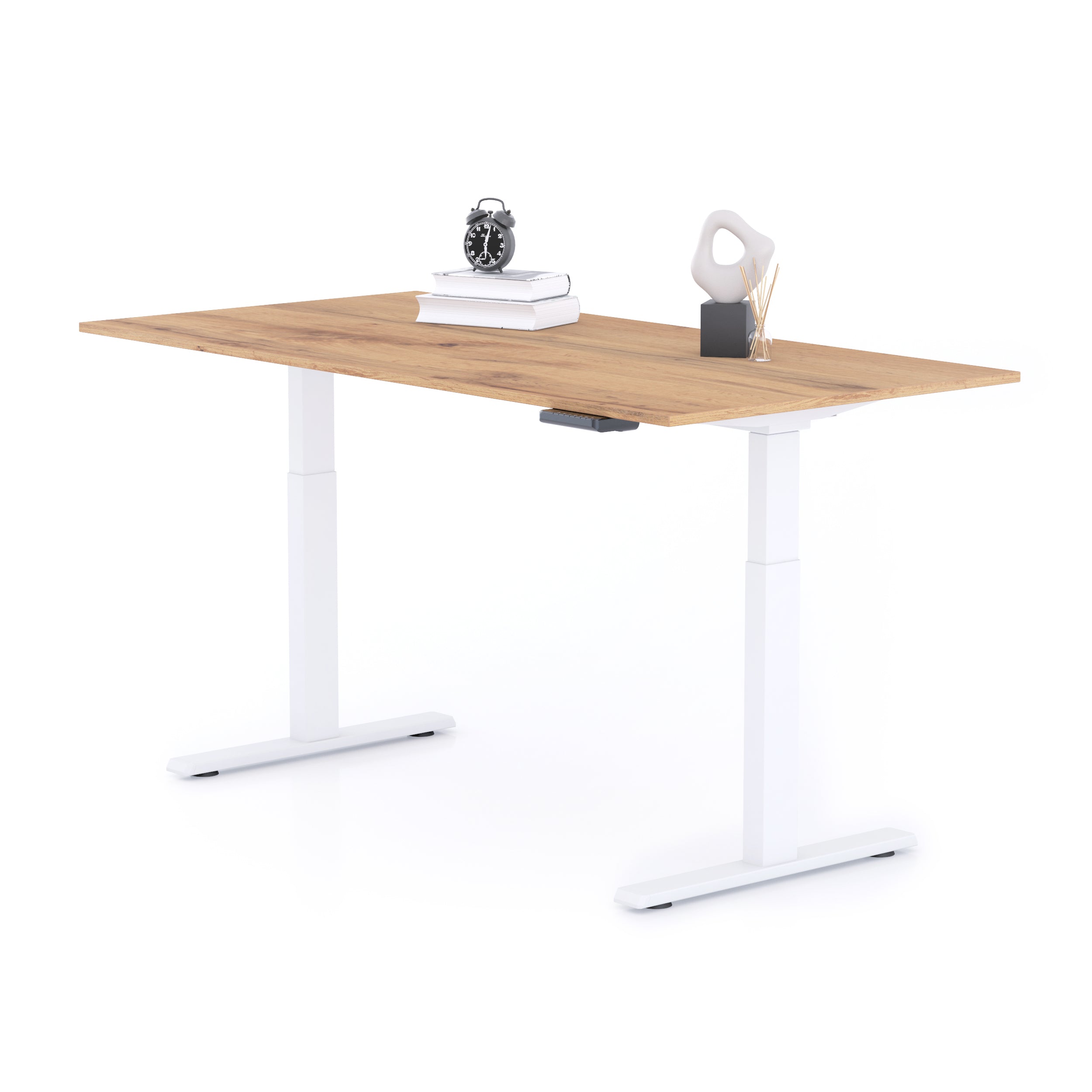 Verstellbarer Schreibtisch Clara 160x80 Eiche Rustikal mit weissen Beinen - Detail image 1