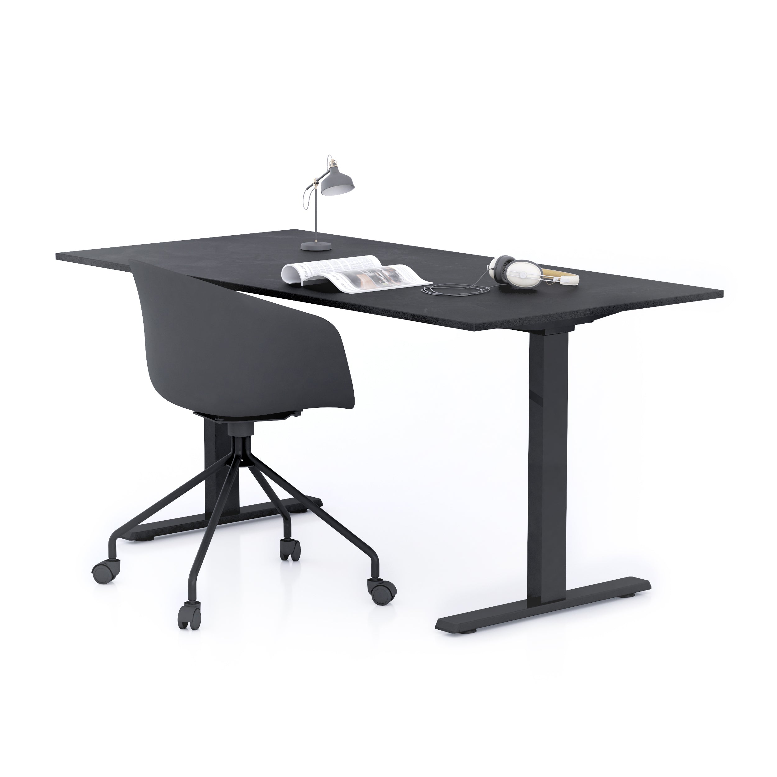 Bureau Clara 160x80, Noir Béton, avec Pieds Fixes Noirs - Main image