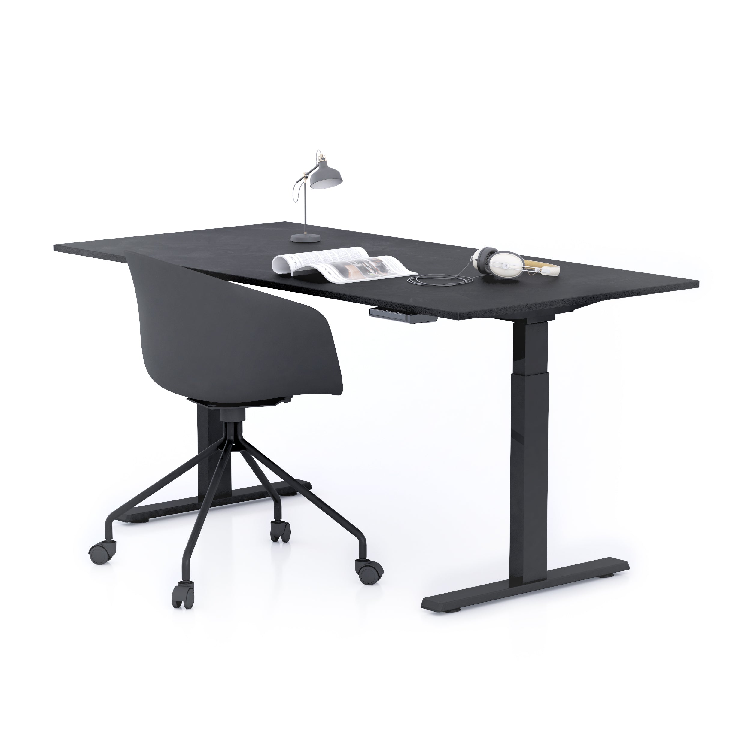 Scrivania Regolabile Clara 160x80 Nero Cemento con Gambe Nere - Immagine principale