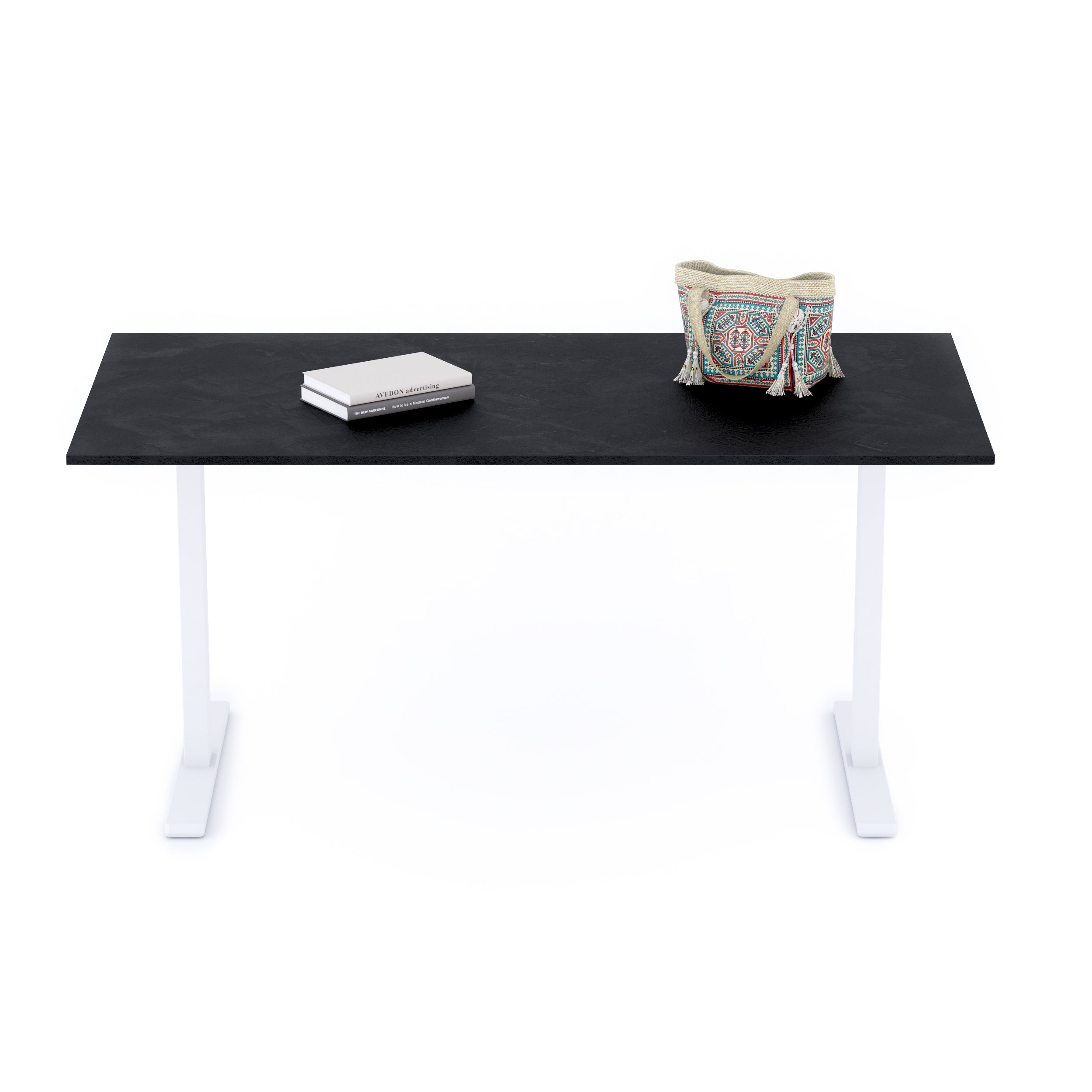 Bureau Clara 160x80, Noir Béton, avec Pieds Fixes Blancs