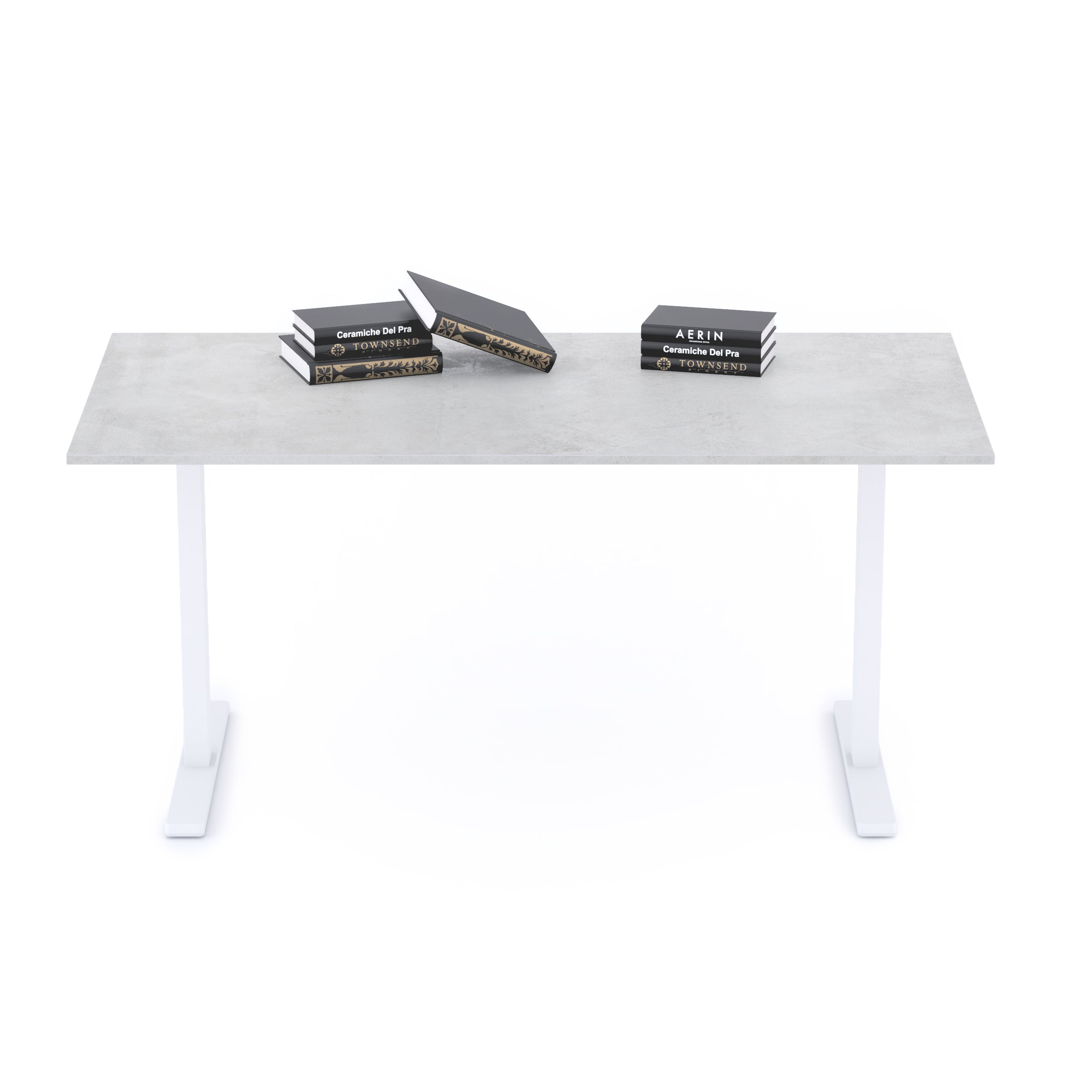 Bureau Clara 160x80, Gris Béton, avec Pieds Fixes Blancs